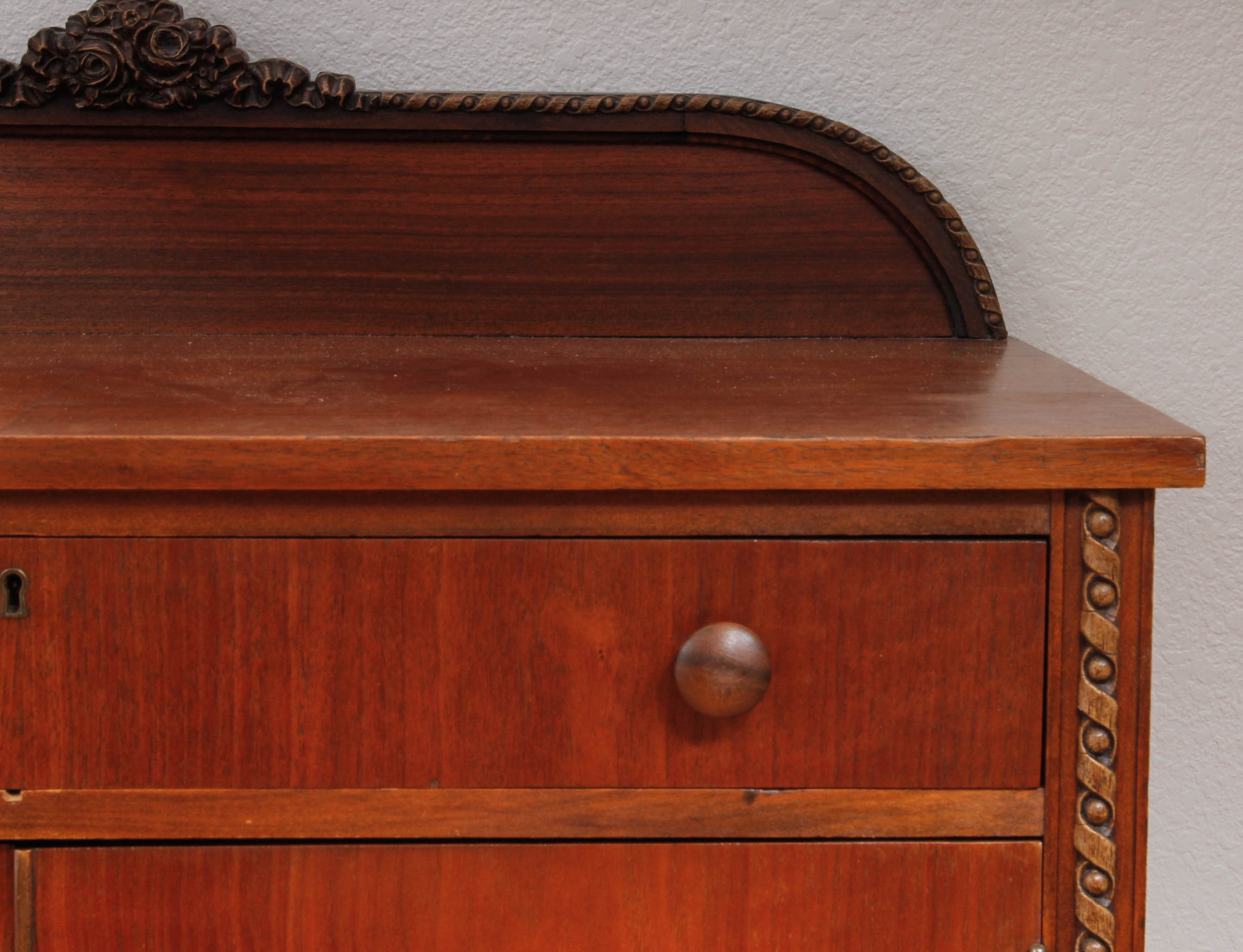 Vintage Wooden Dresser Cabinet with Decorative Wall Panel