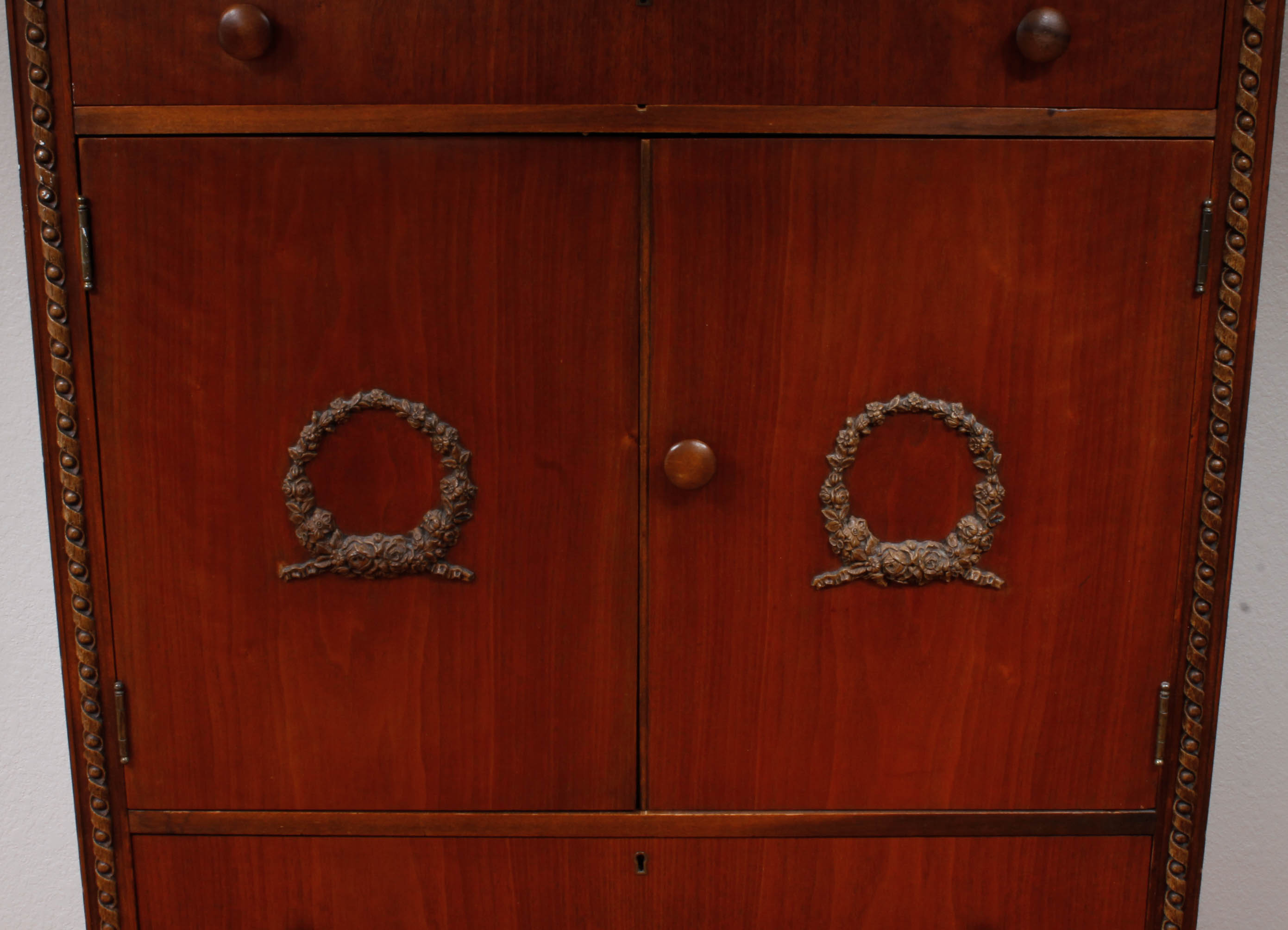 Vintage Wooden Dresser Cabinet with Decorative Wall Panel