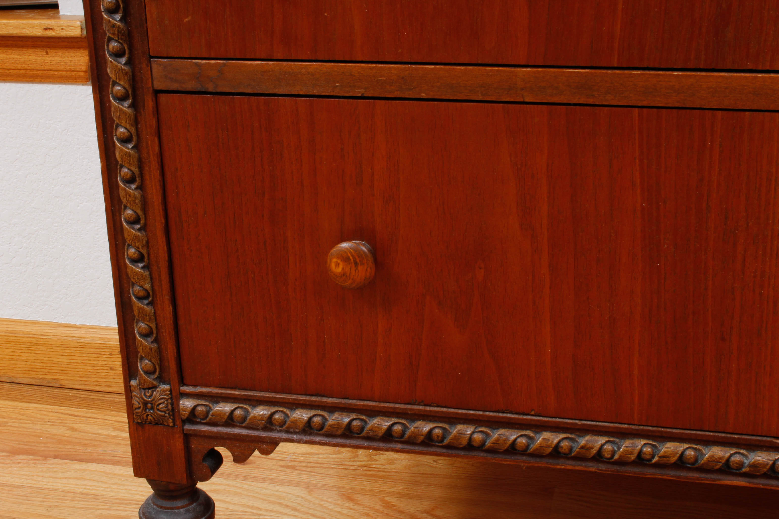 Vintage Wooden Dresser Cabinet with Decorative Wall Panel