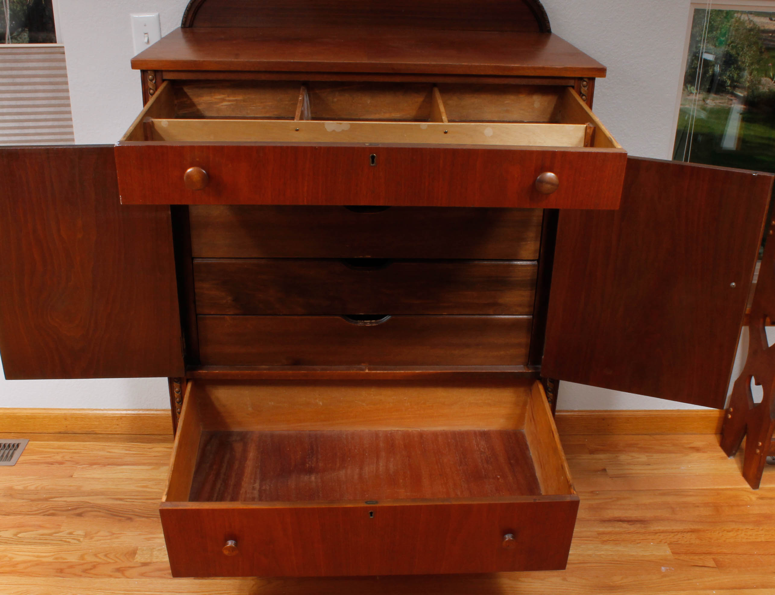 Vintage Wooden Dresser Cabinet with Decorative Wall Panel