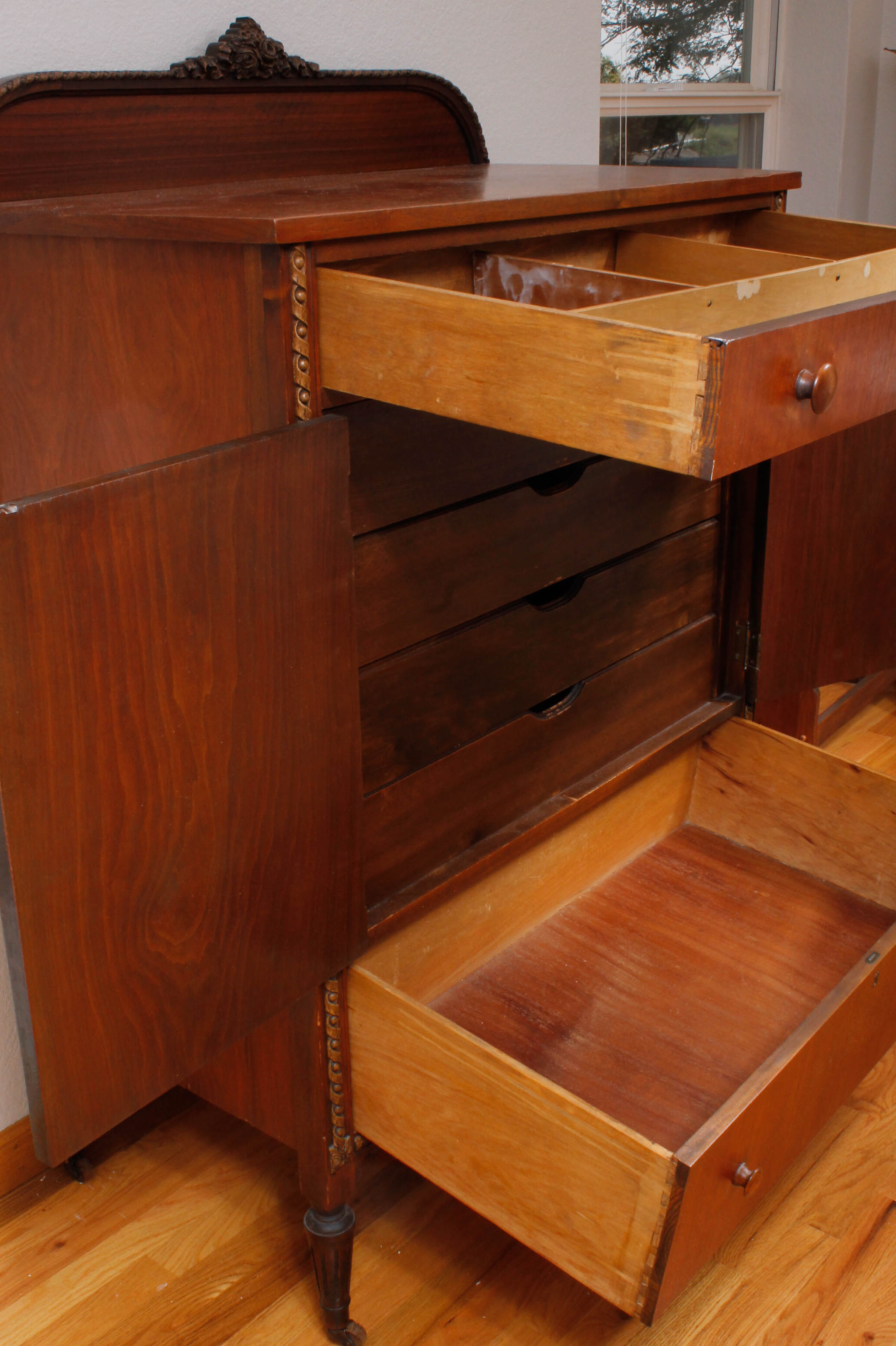 Vintage Wooden Dresser Cabinet with Decorative Wall Panel