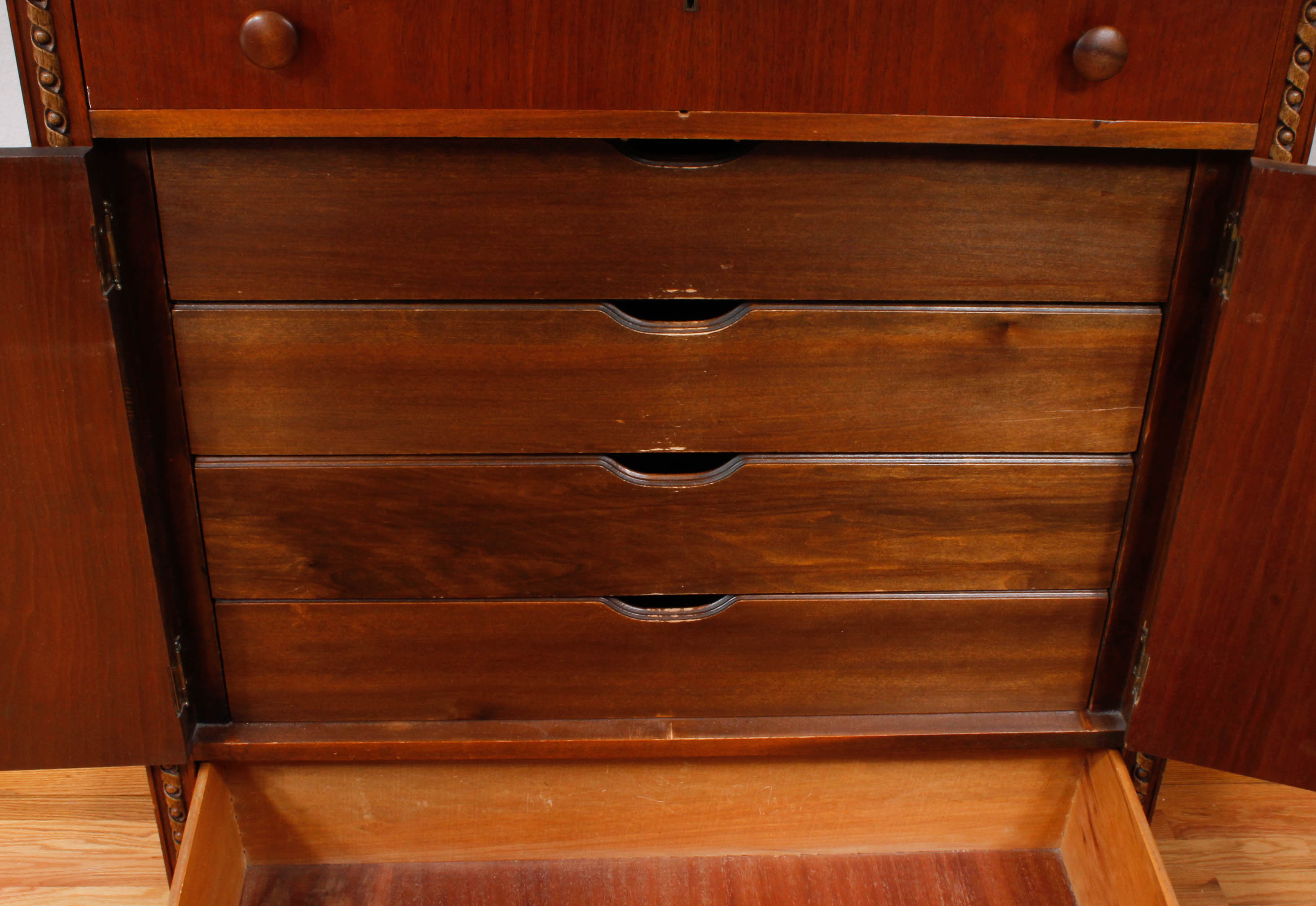 Vintage Wooden Dresser Cabinet with Decorative Wall Panel