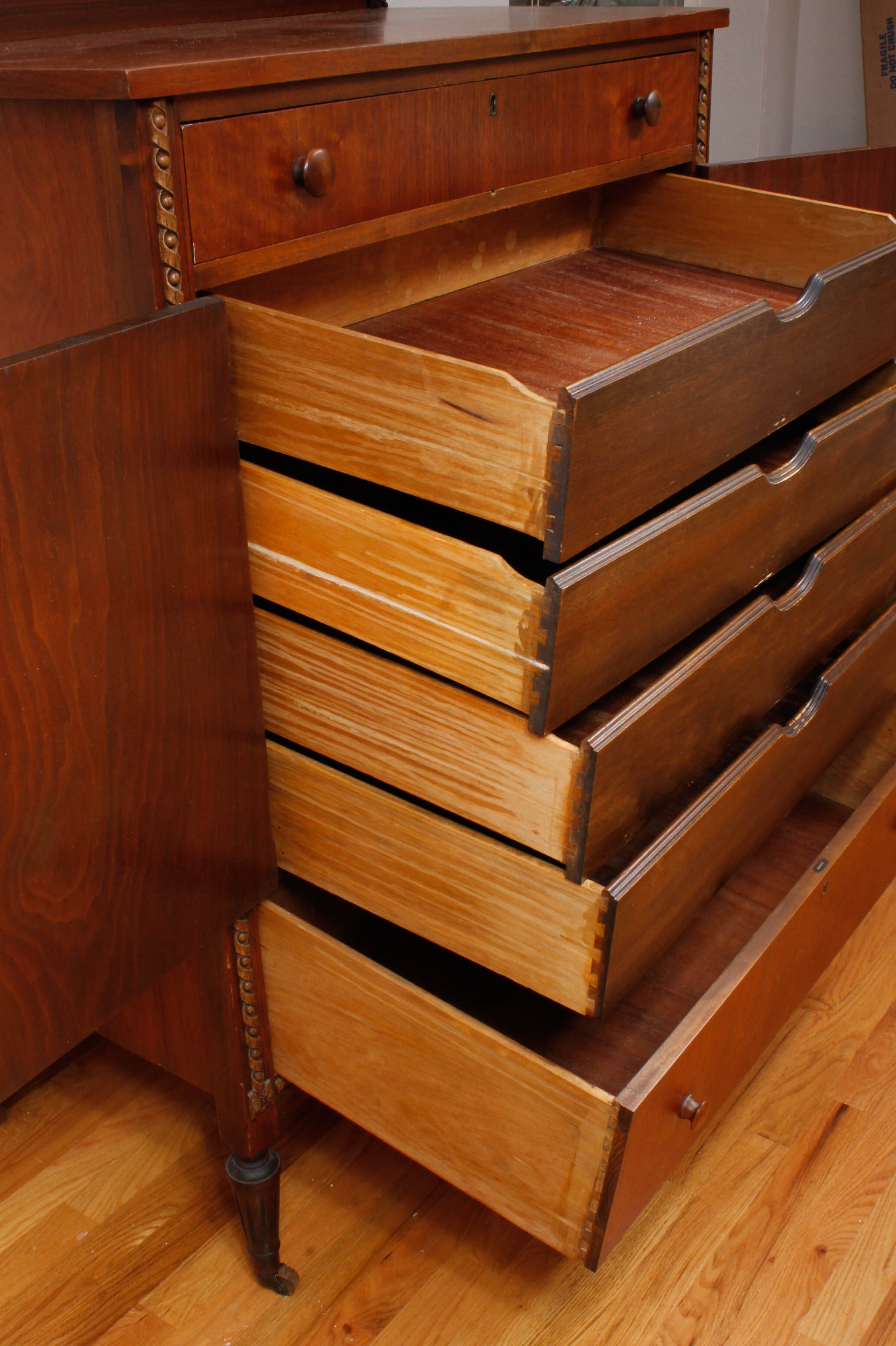 Vintage Wooden Dresser Cabinet with Decorative Wall Panel