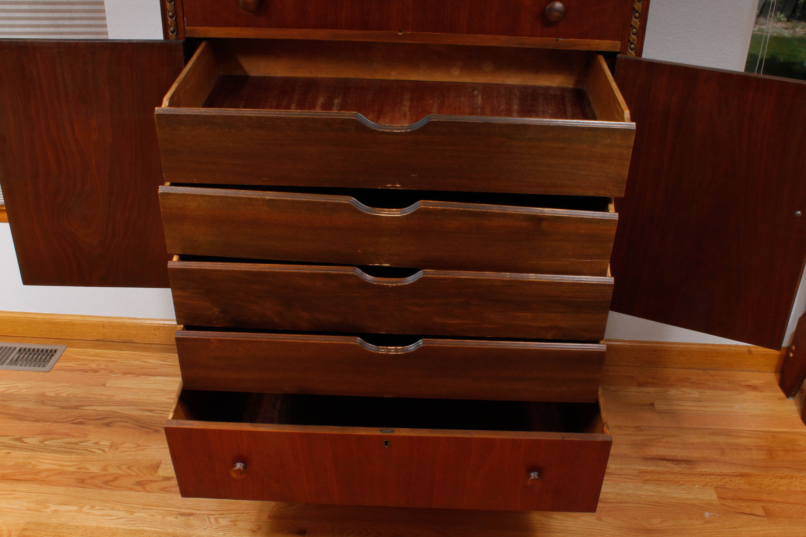 Vintage Wooden Dresser Cabinet with Decorative Wall Panel