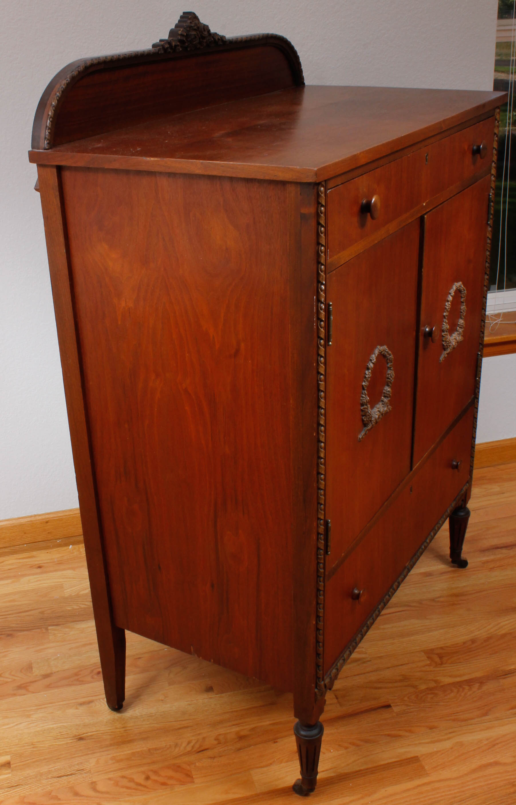 Vintage Wooden Dresser Cabinet with Decorative Wall Panel