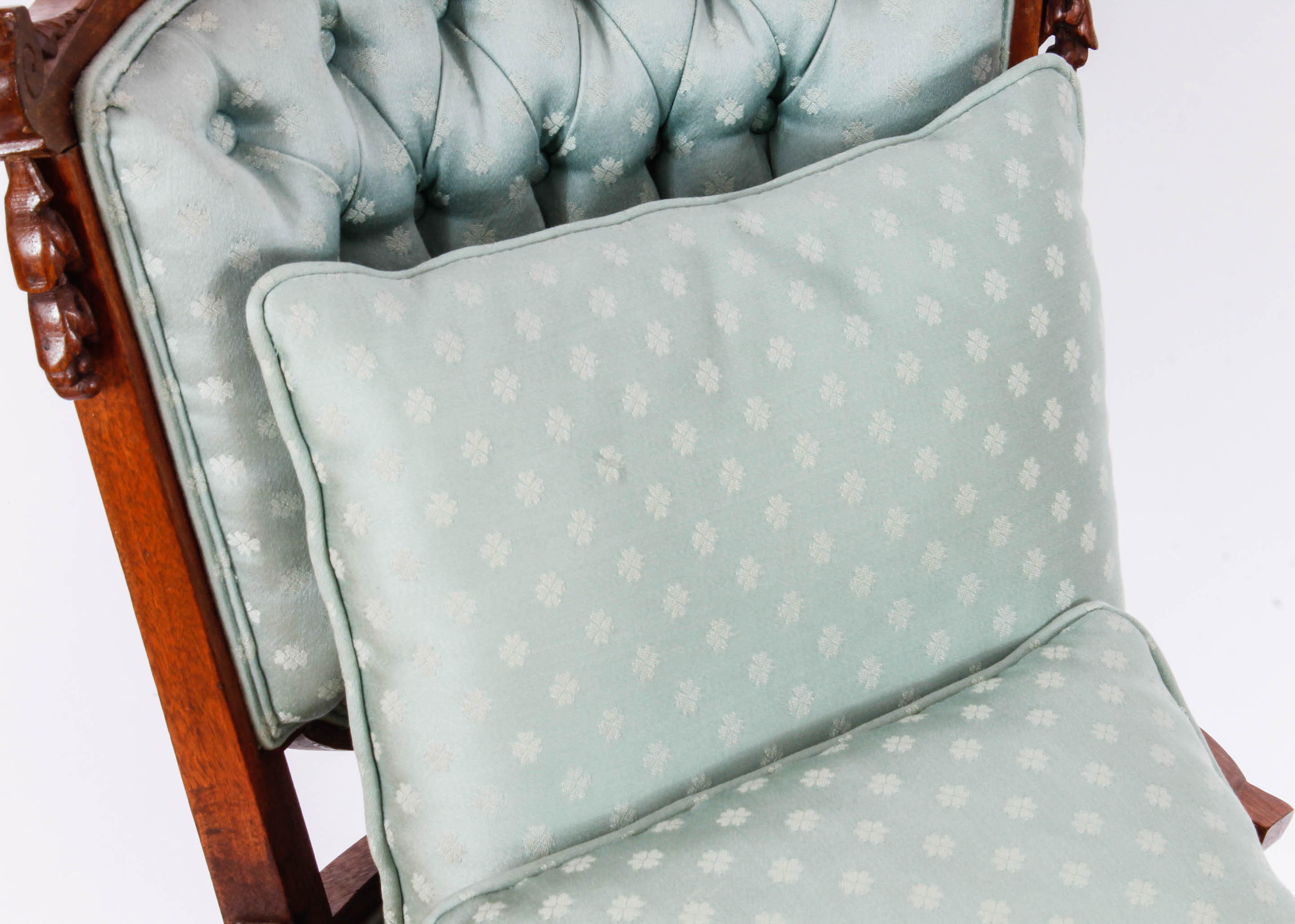 Pair of Carved and Upholstered Victorian Parlour Chairs with Matching Footrest