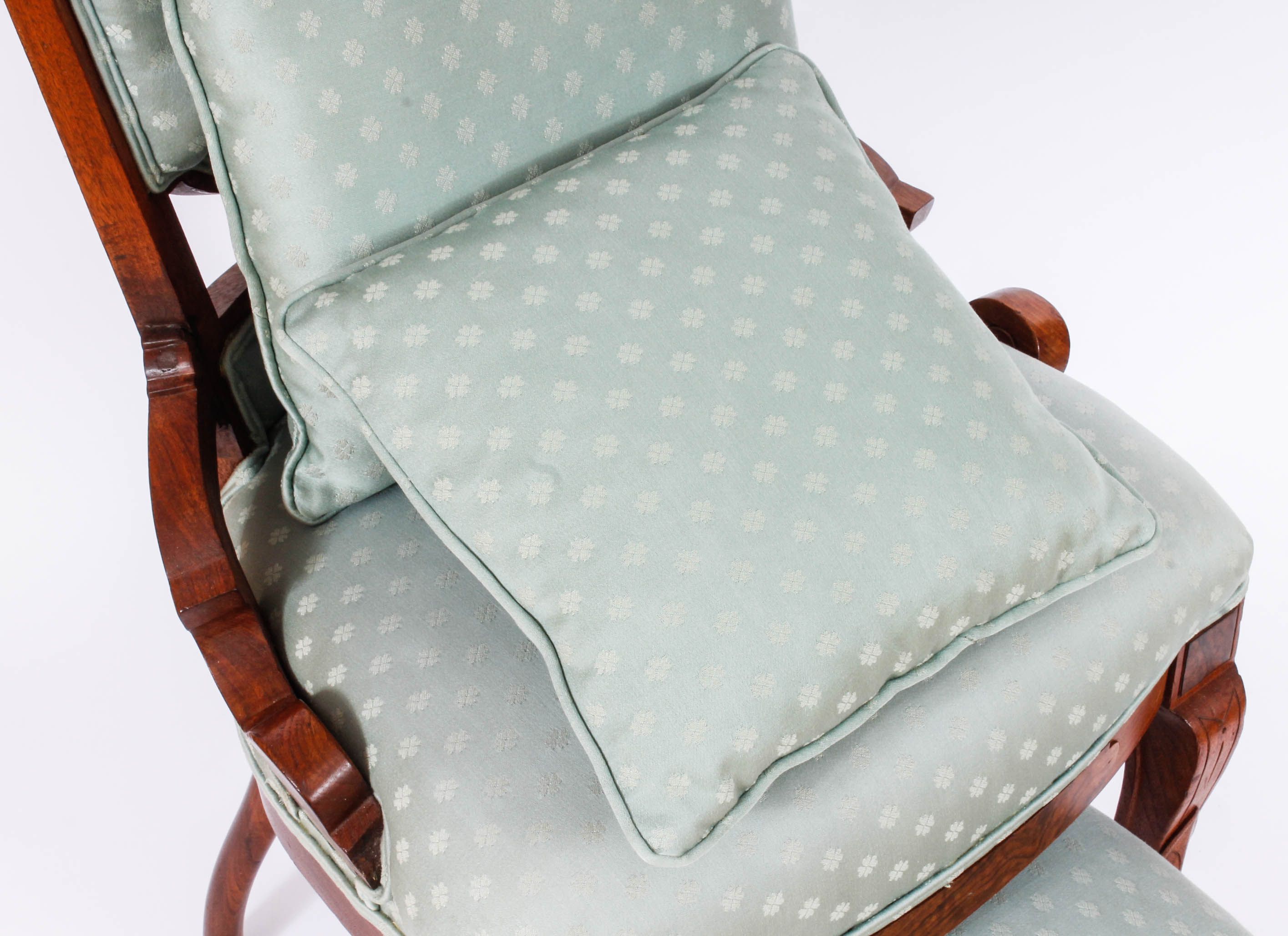 Pair of Carved and Upholstered Victorian Parlour Chairs with Matching Footrest