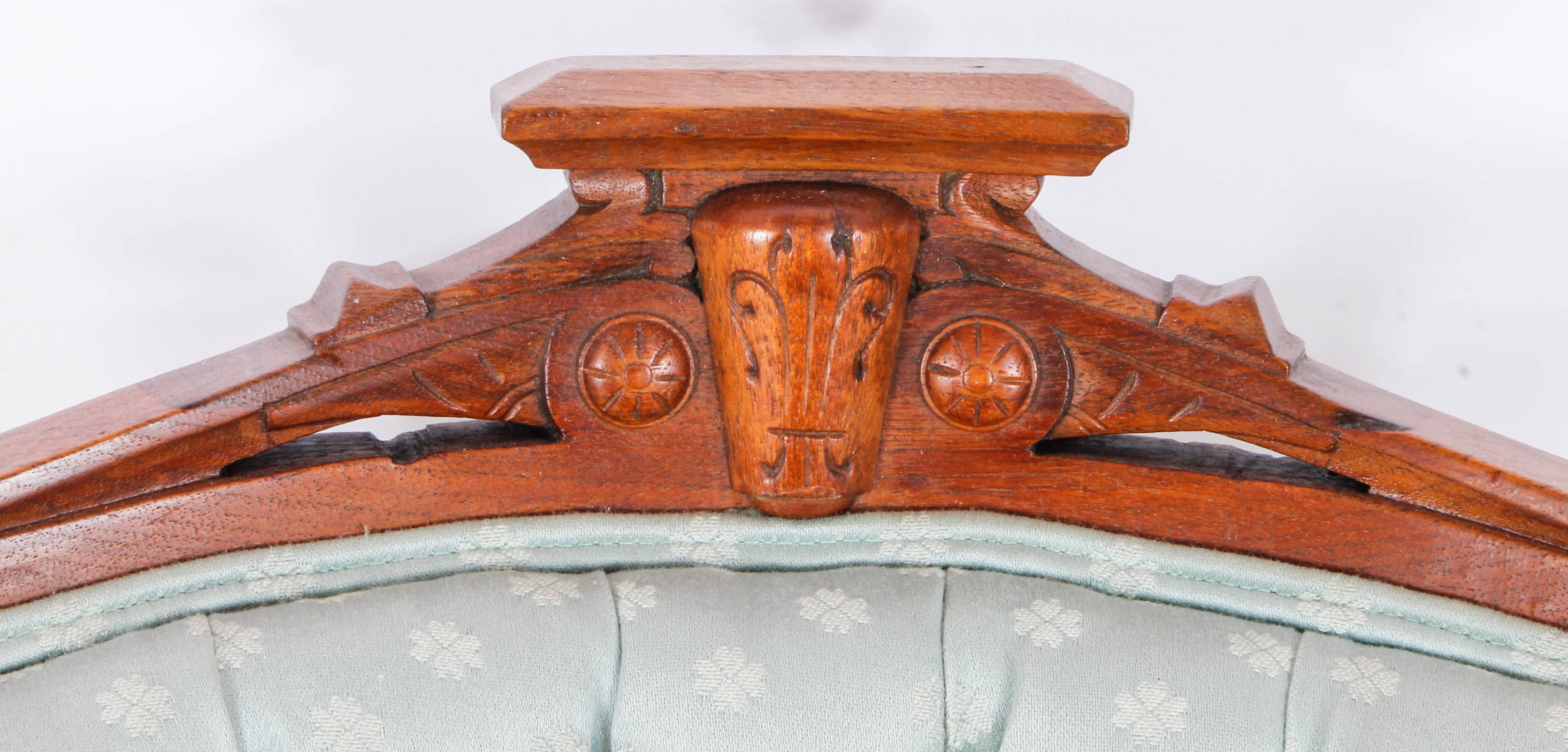 Pair of Carved and Upholstered Victorian Parlour Chairs with Matching Footrest