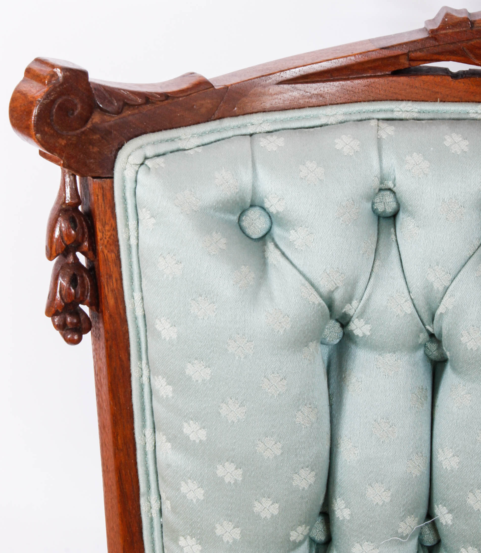 Pair of Carved and Upholstered Victorian Parlour Chairs with Matching Footrest