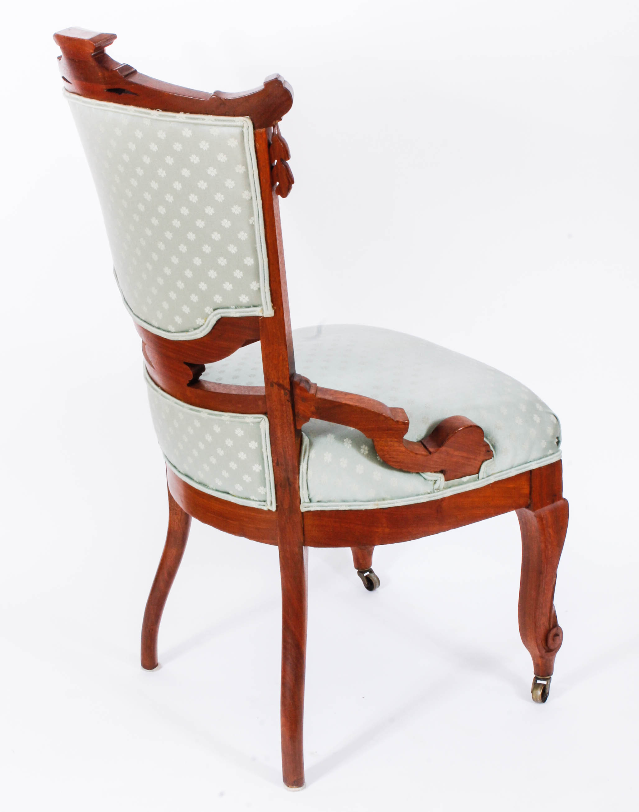 Pair of Carved and Upholstered Victorian Parlour Chairs with Matching Footrest