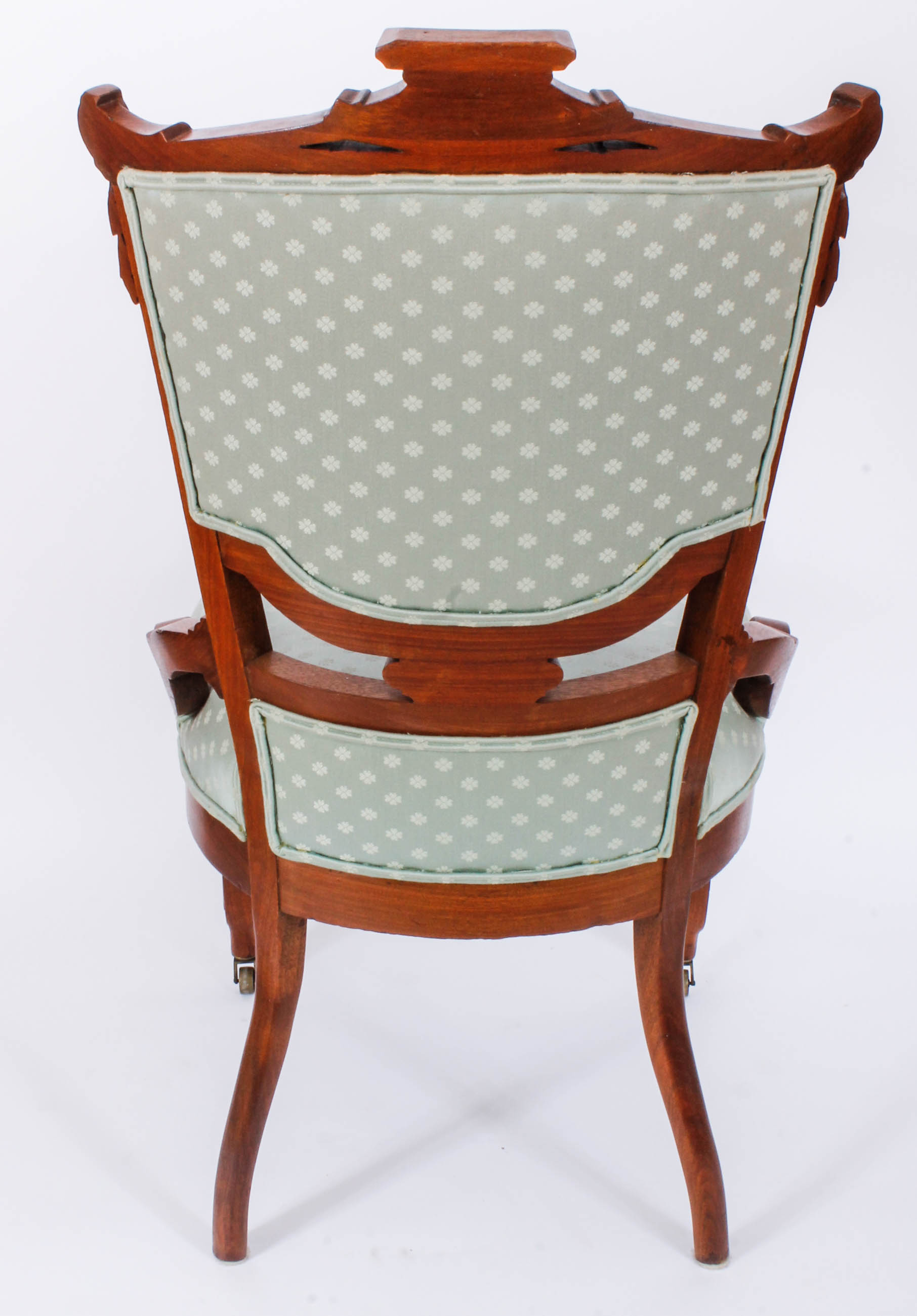 Pair of Carved and Upholstered Victorian Parlour Chairs with Matching Footrest