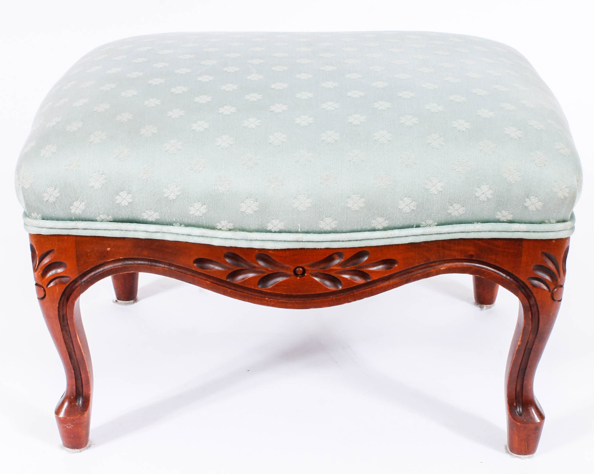 Pair of Carved and Upholstered Victorian Parlour Chairs with Matching Footrest