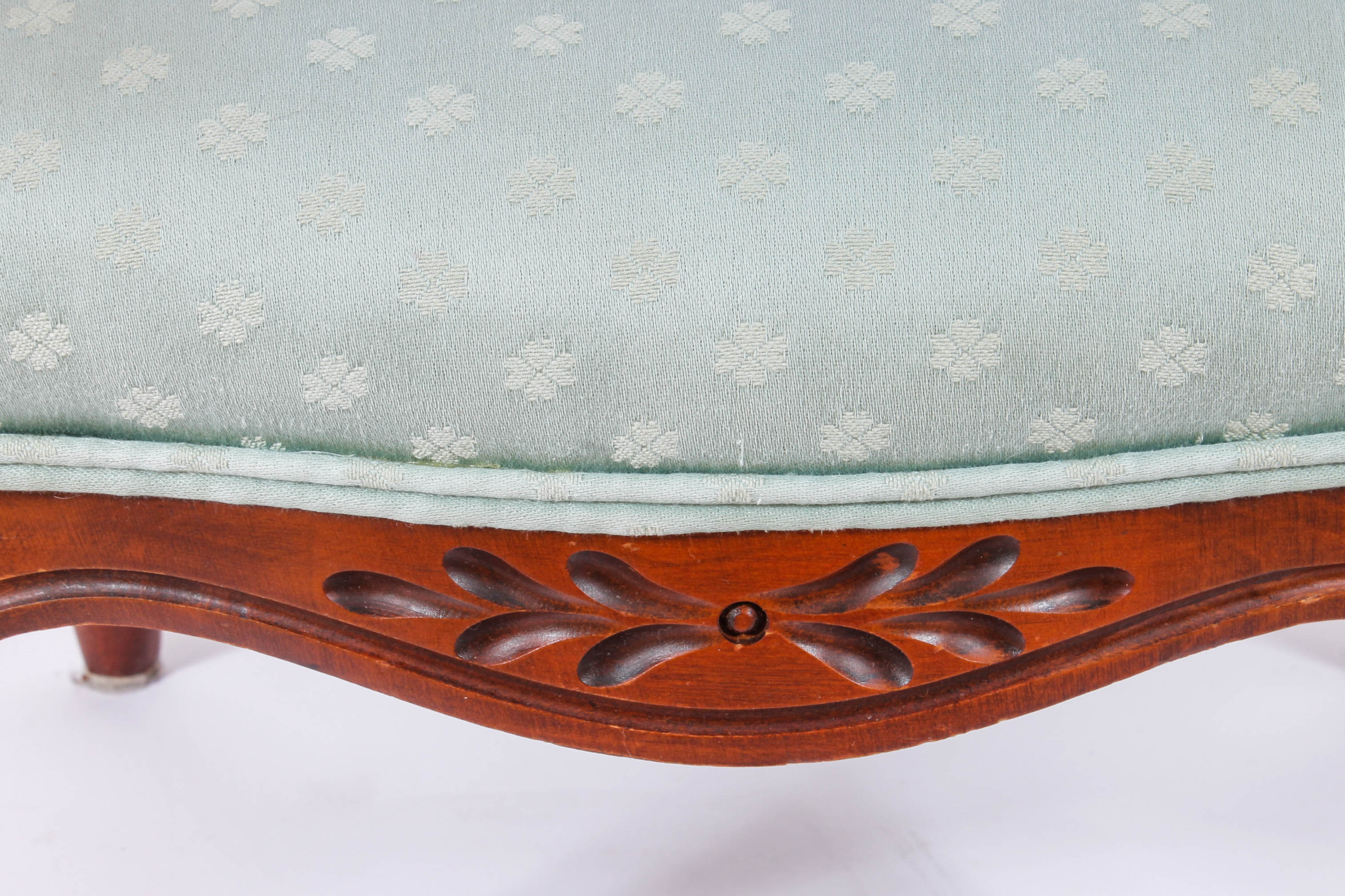 Pair of Carved and Upholstered Victorian Parlour Chairs with Matching Footrest