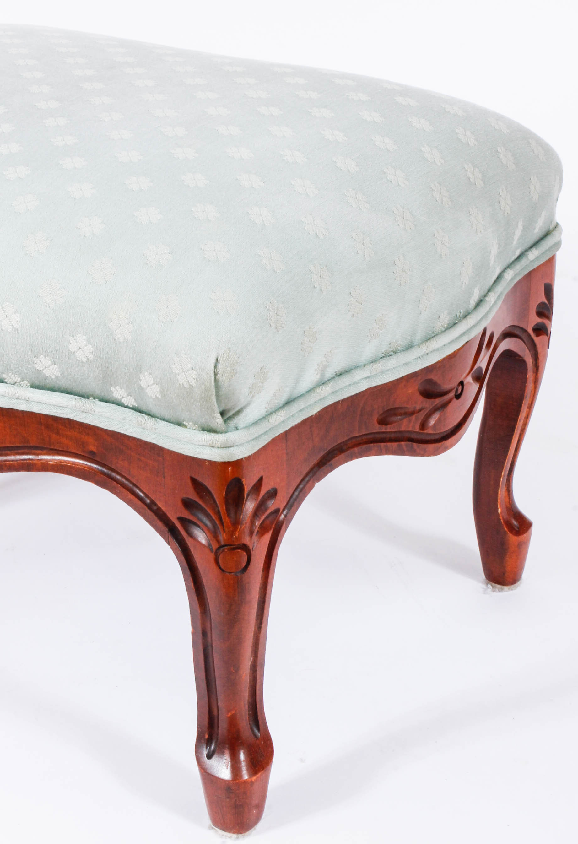Pair of Carved and Upholstered Victorian Parlour Chairs with Matching Footrest
