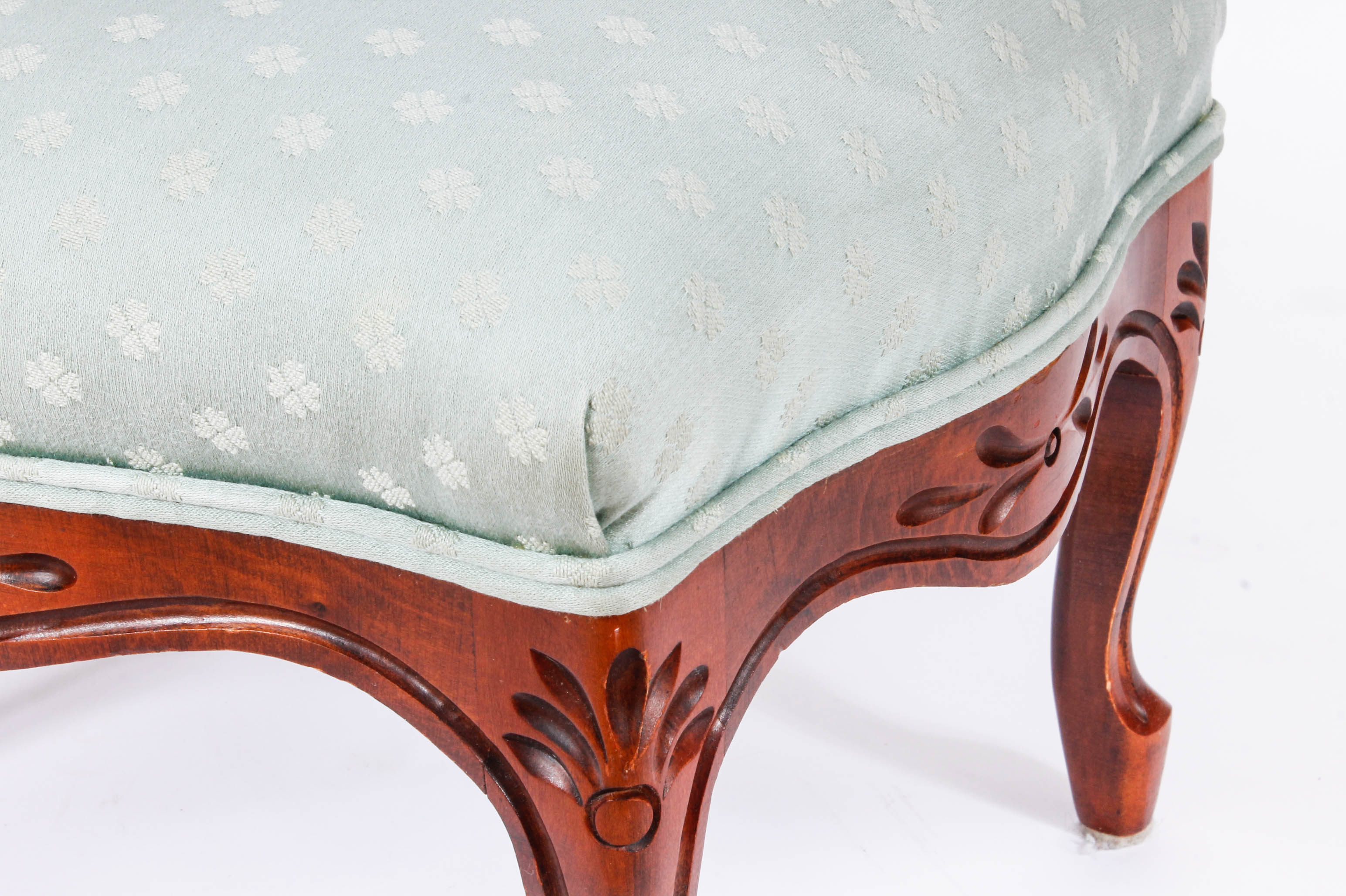 Pair of Carved and Upholstered Victorian Parlour Chairs with Matching Footrest
