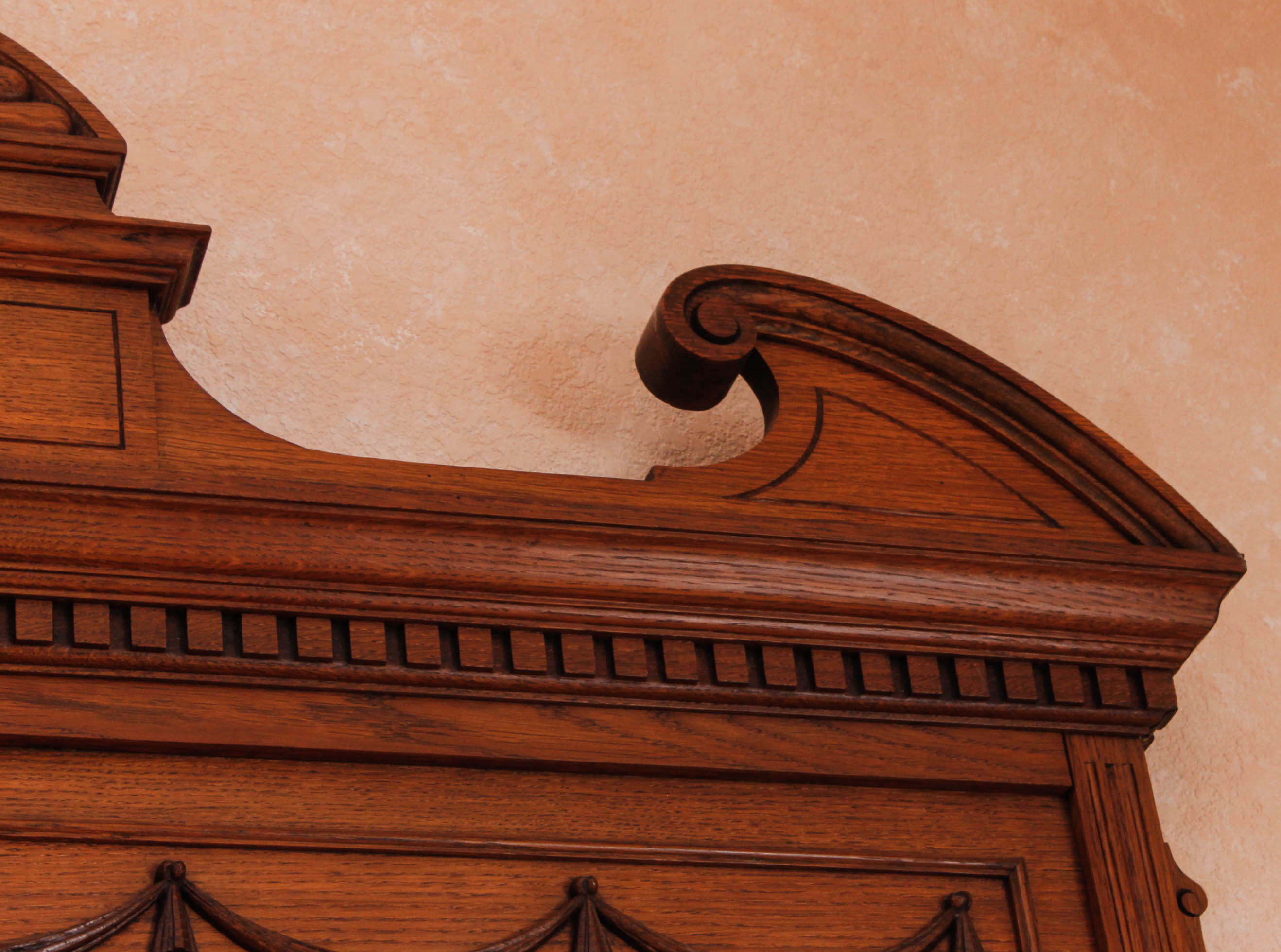 Antique European Carved Oak Entryway Credenza With Mirror