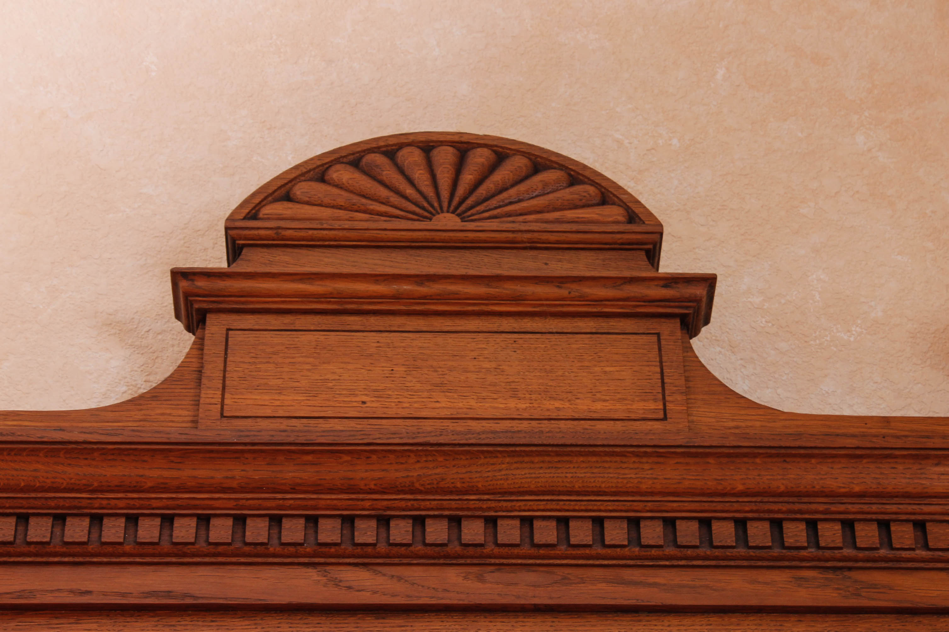 Antique European Carved Oak Entryway Credenza With Mirror