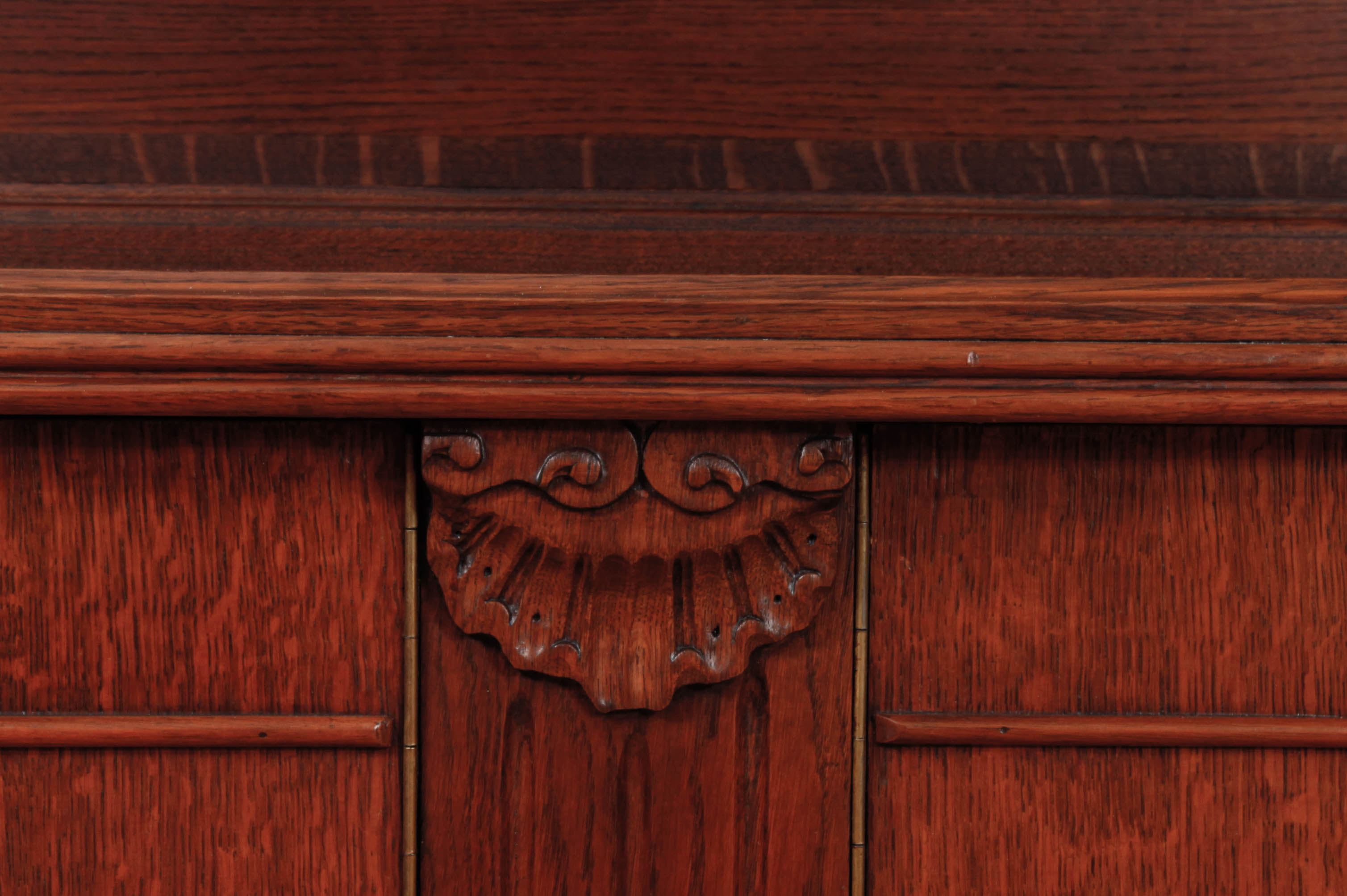 Antique European Carved Oak Entryway Credenza With Mirror