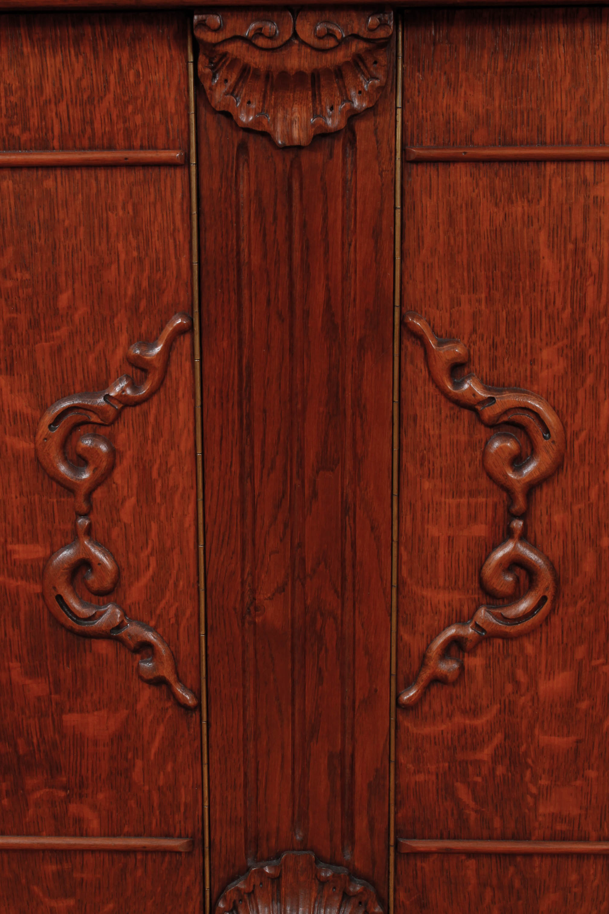 Antique European Carved Oak Entryway Credenza With Mirror