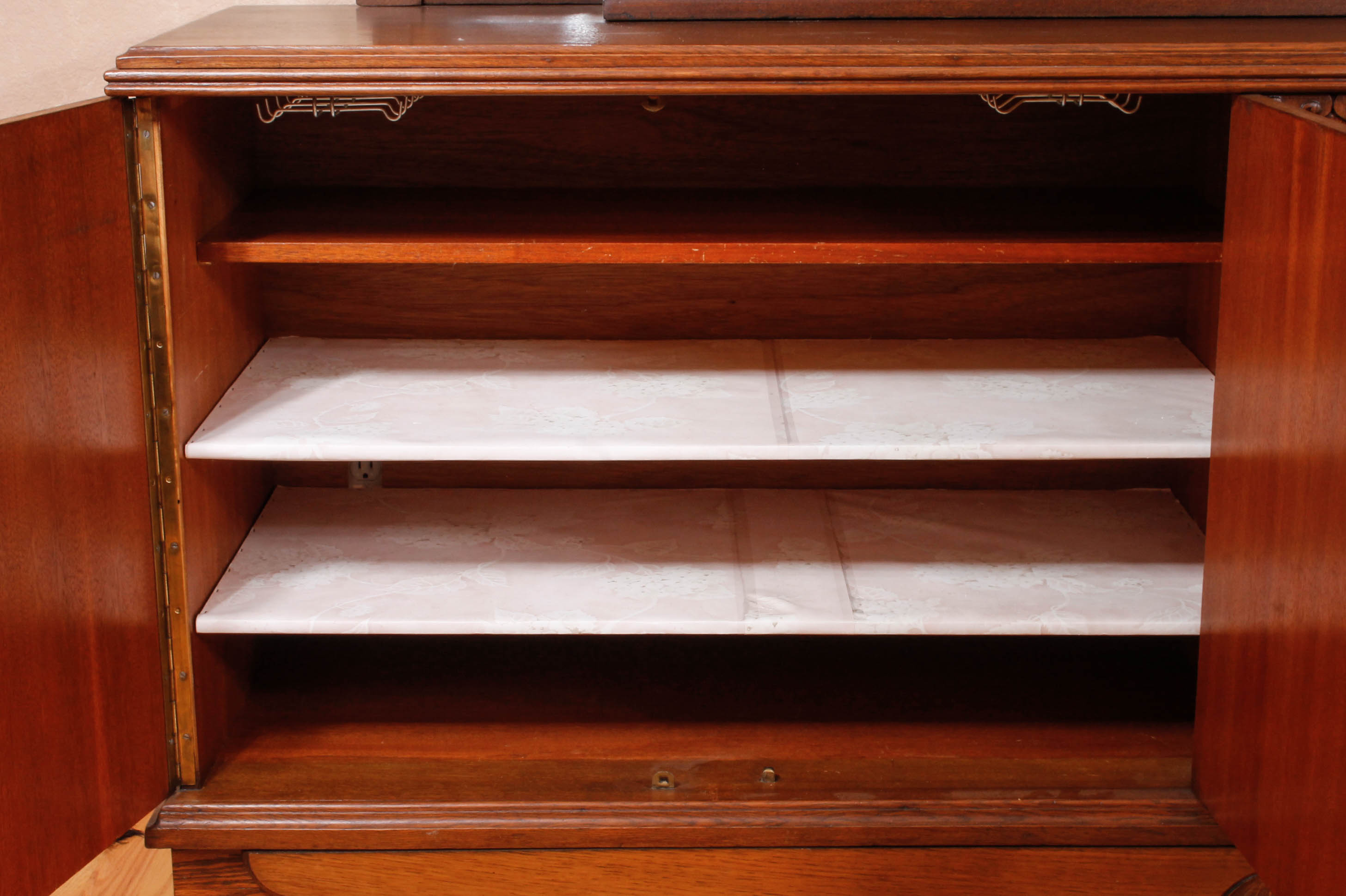 Antique European Carved Oak Entryway Credenza With Mirror