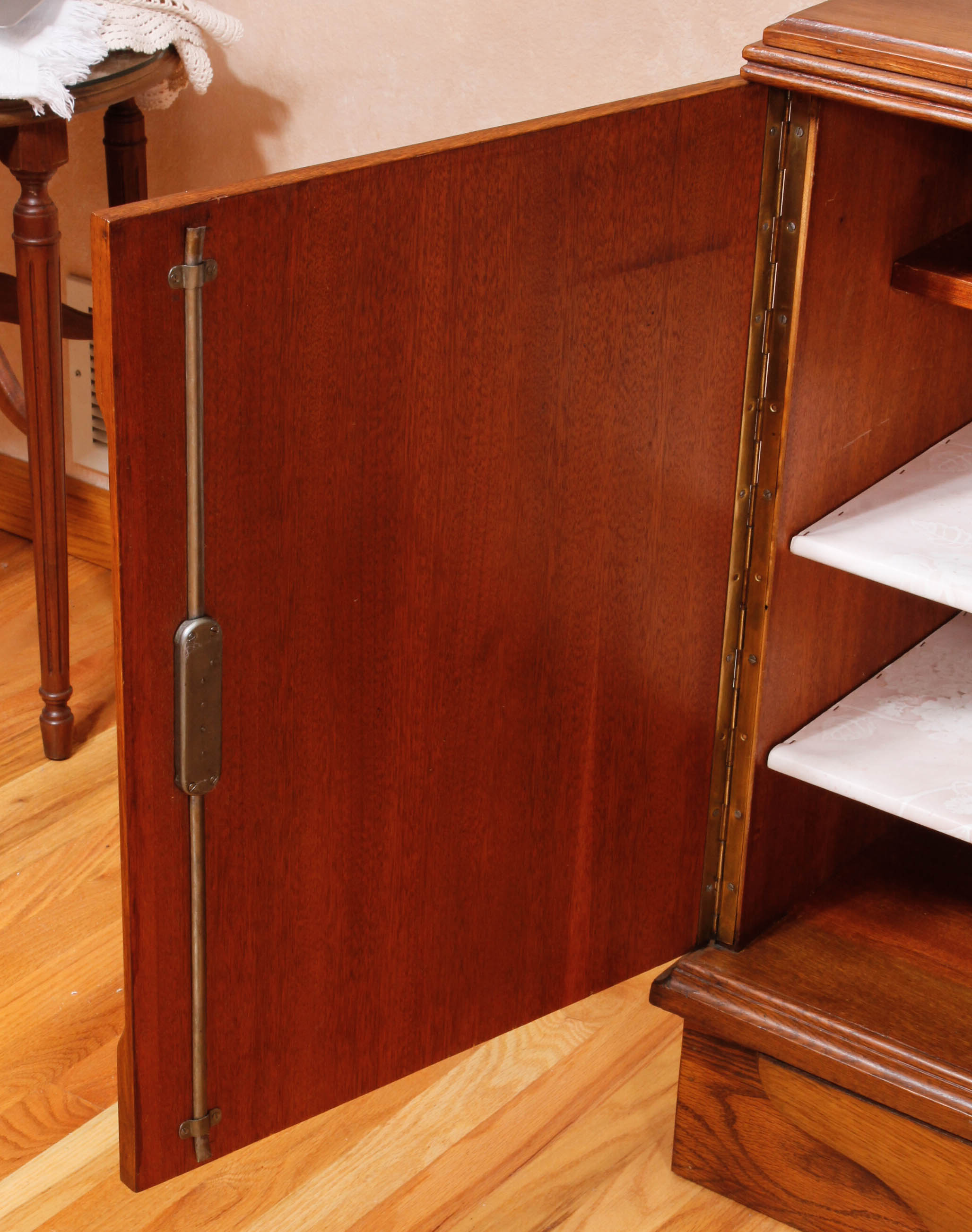 Antique European Carved Oak Entryway Credenza With Mirror