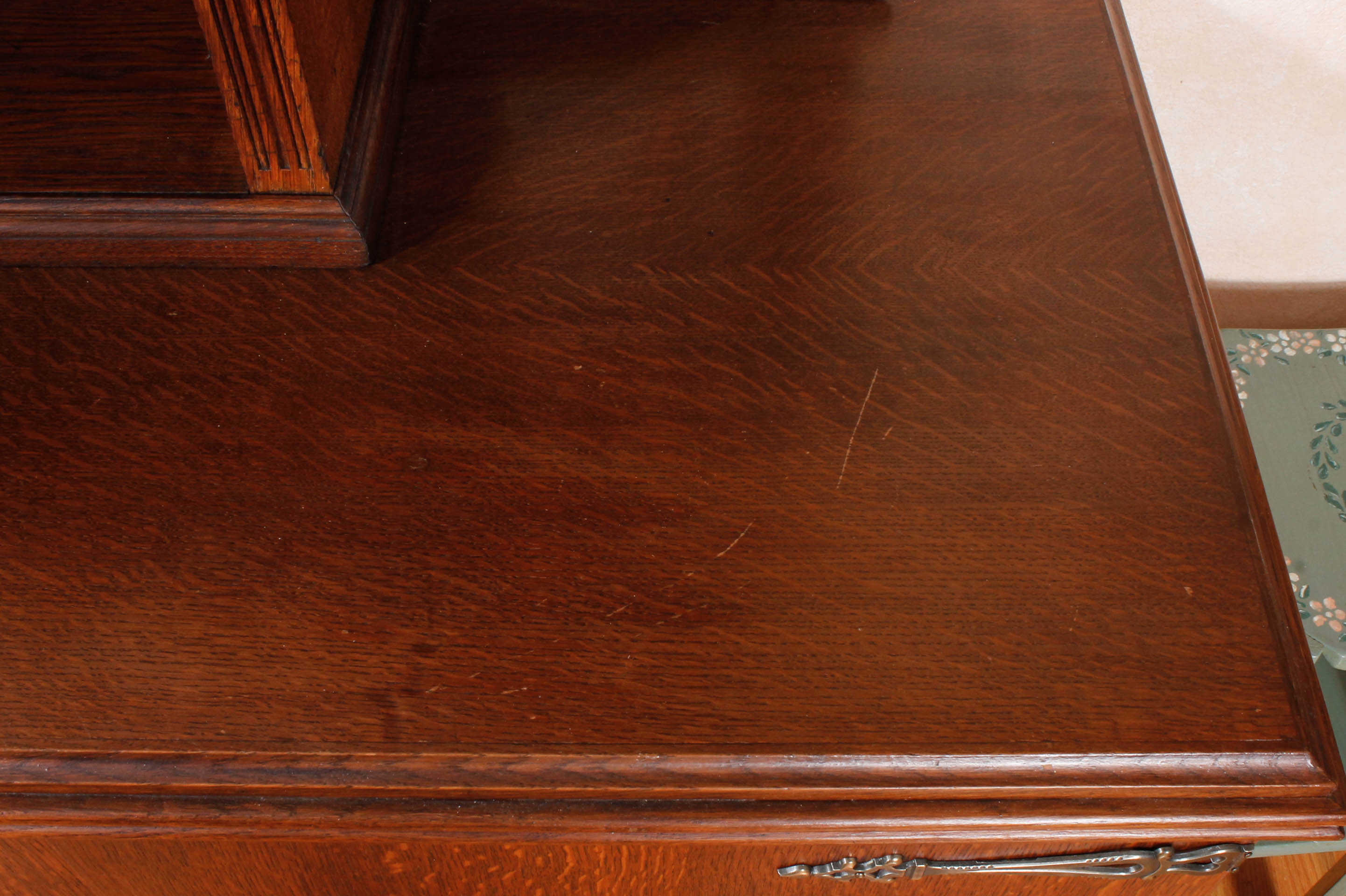 Antique European Carved Oak Entryway Credenza With Mirror