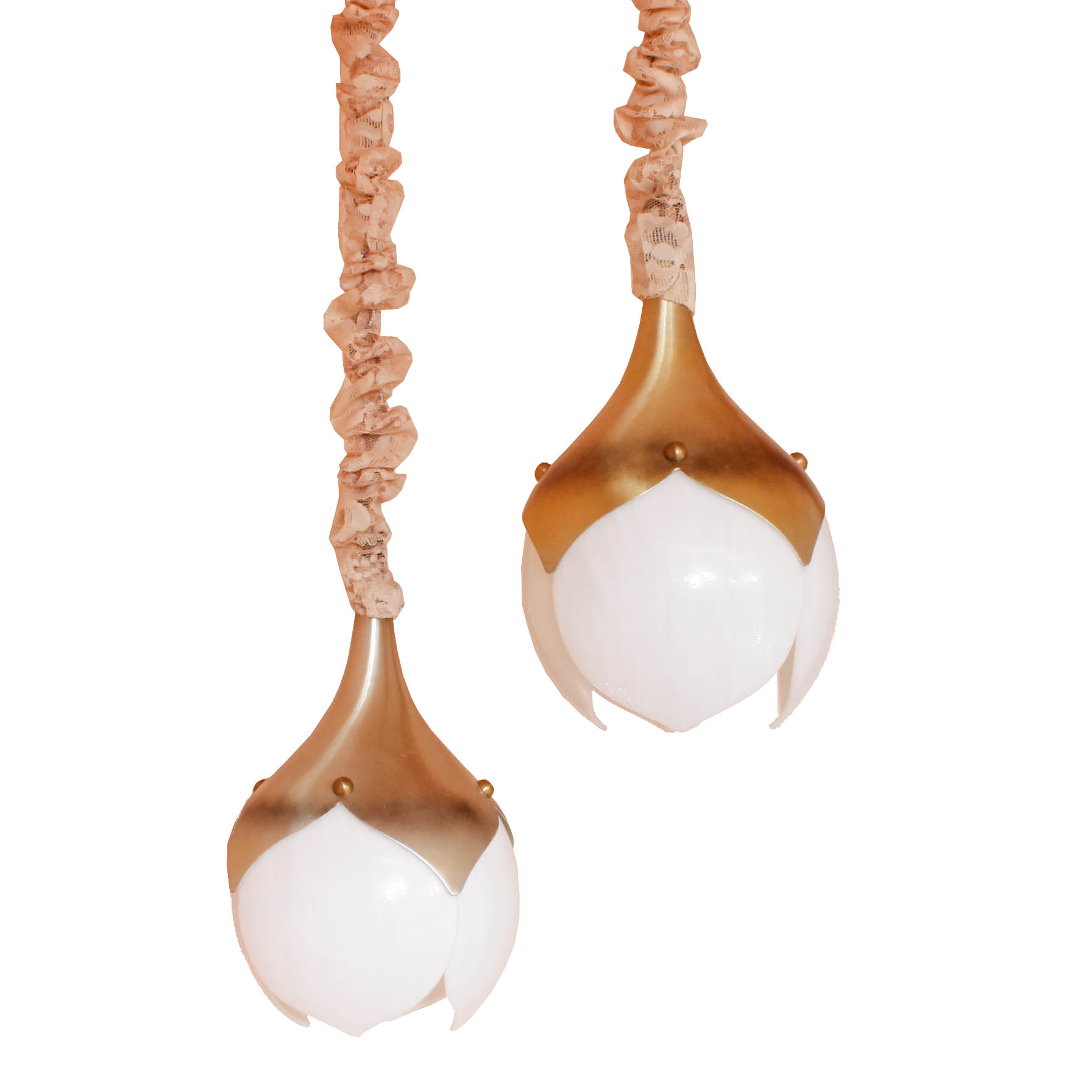 Pair of Mid-Century Metal and Glass Hanging Lamps