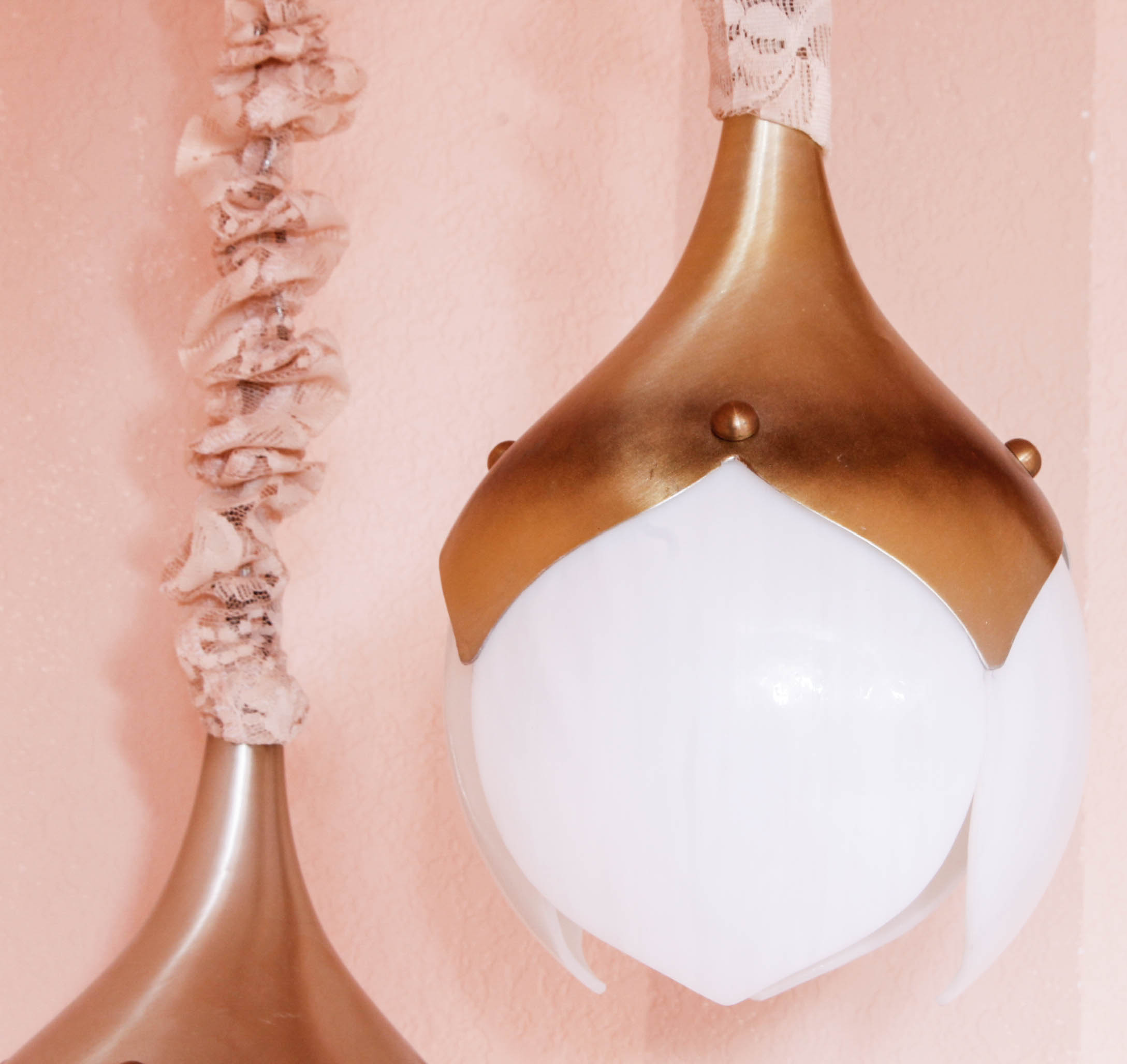 Pair of Mid-Century Metal and Glass Hanging Lamps