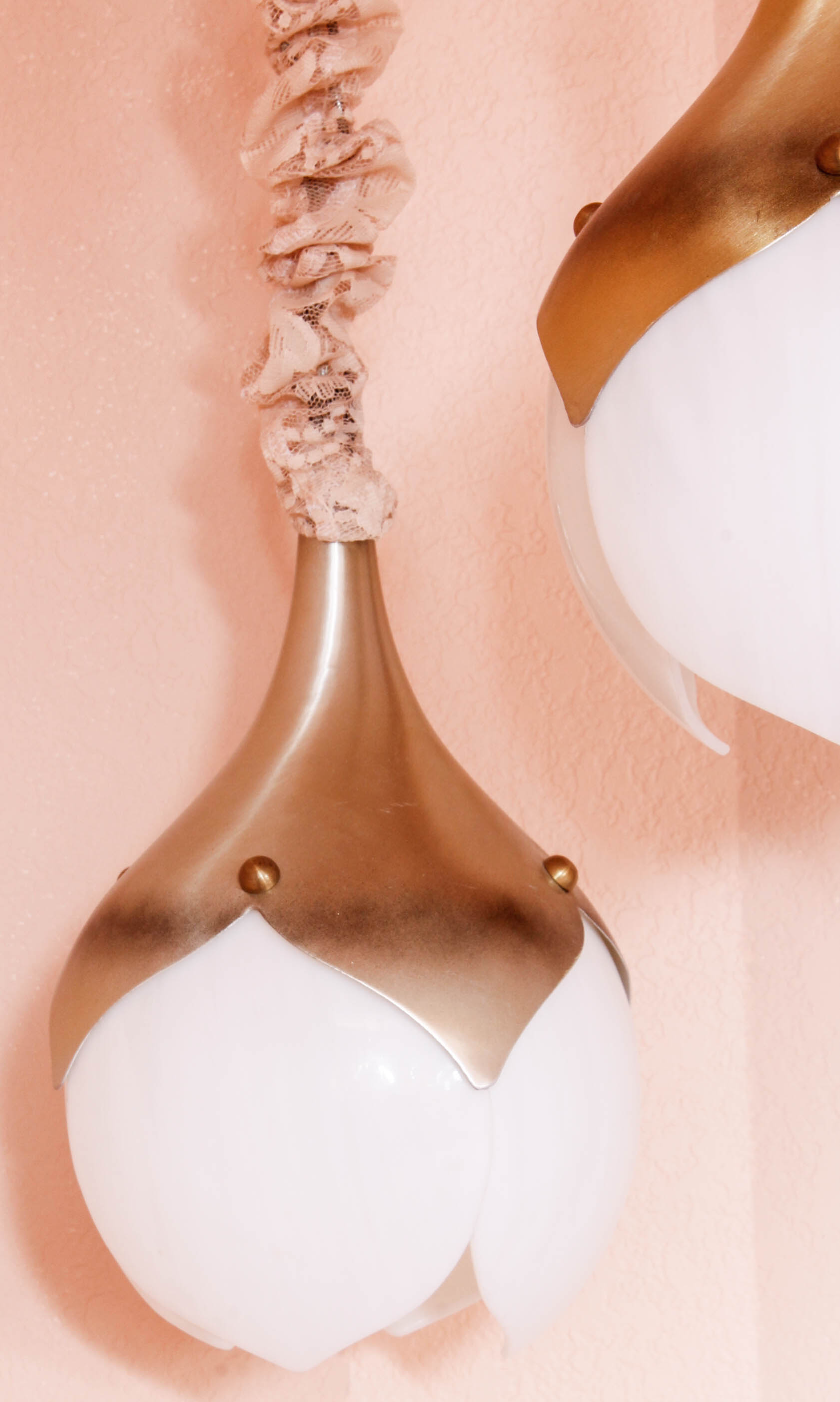 Pair of Mid-Century Metal and Glass Hanging Lamps