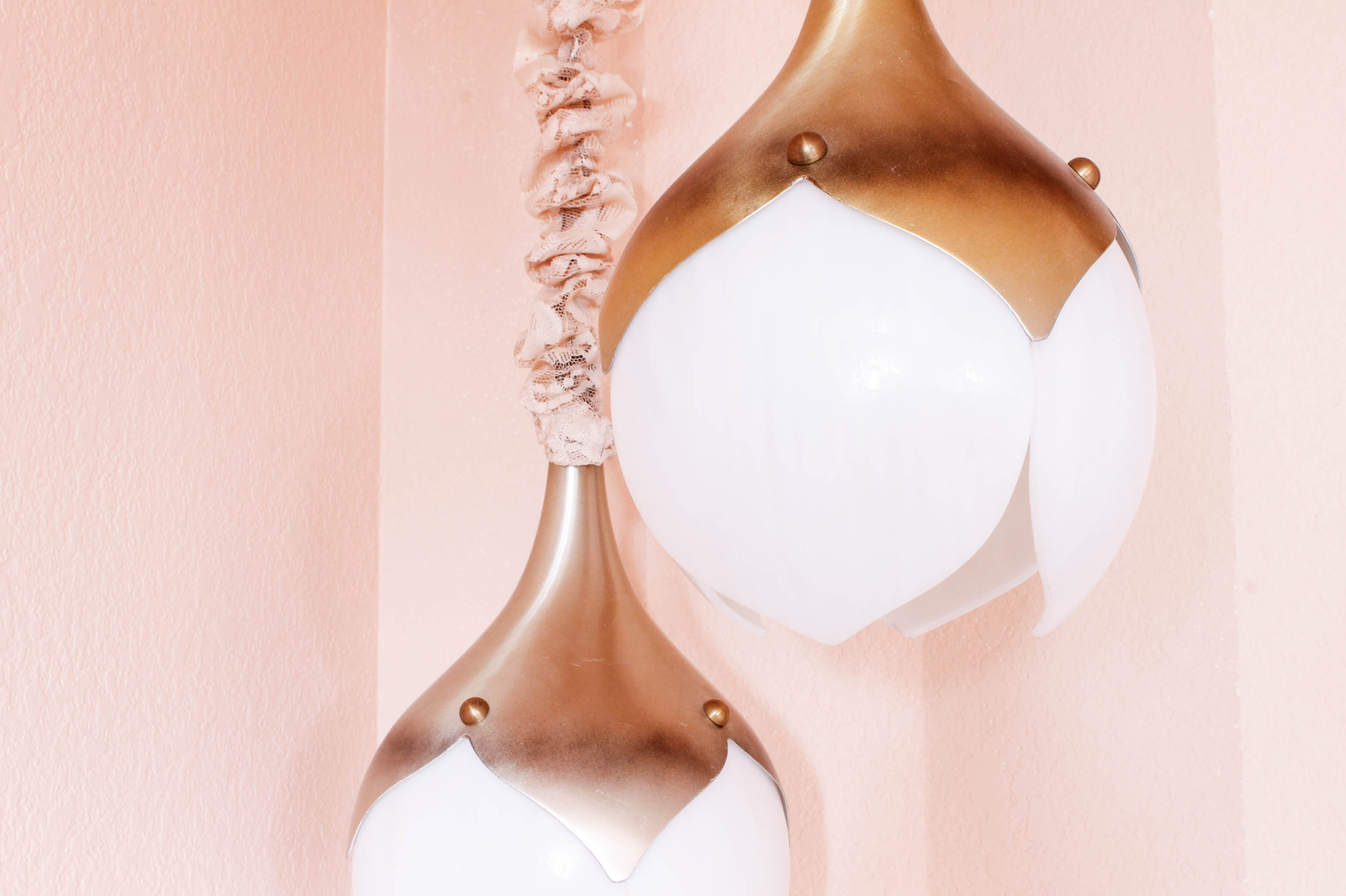 Pair of Mid-Century Metal and Glass Hanging Lamps