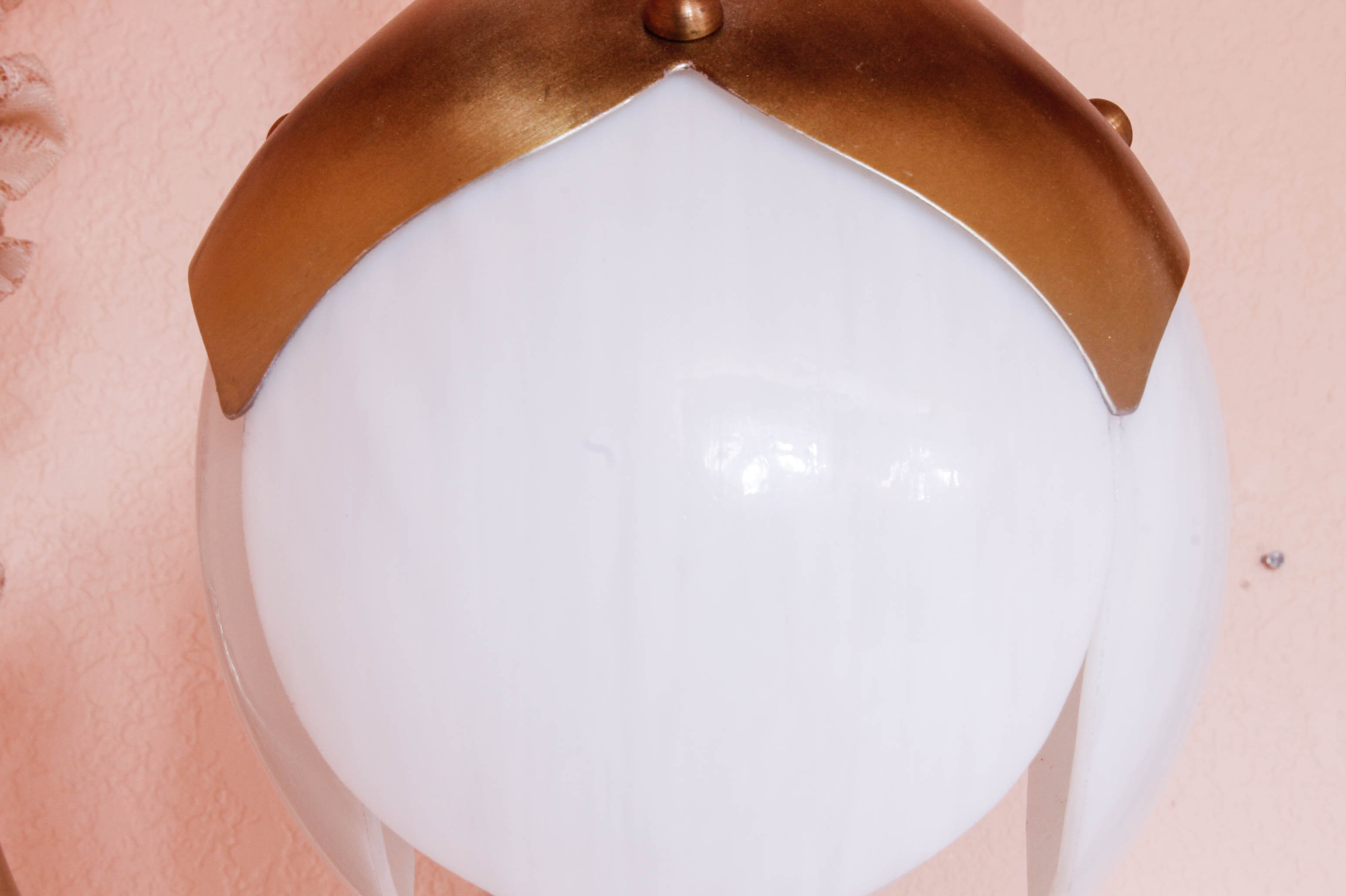 Pair of Mid-Century Metal and Glass Hanging Lamps