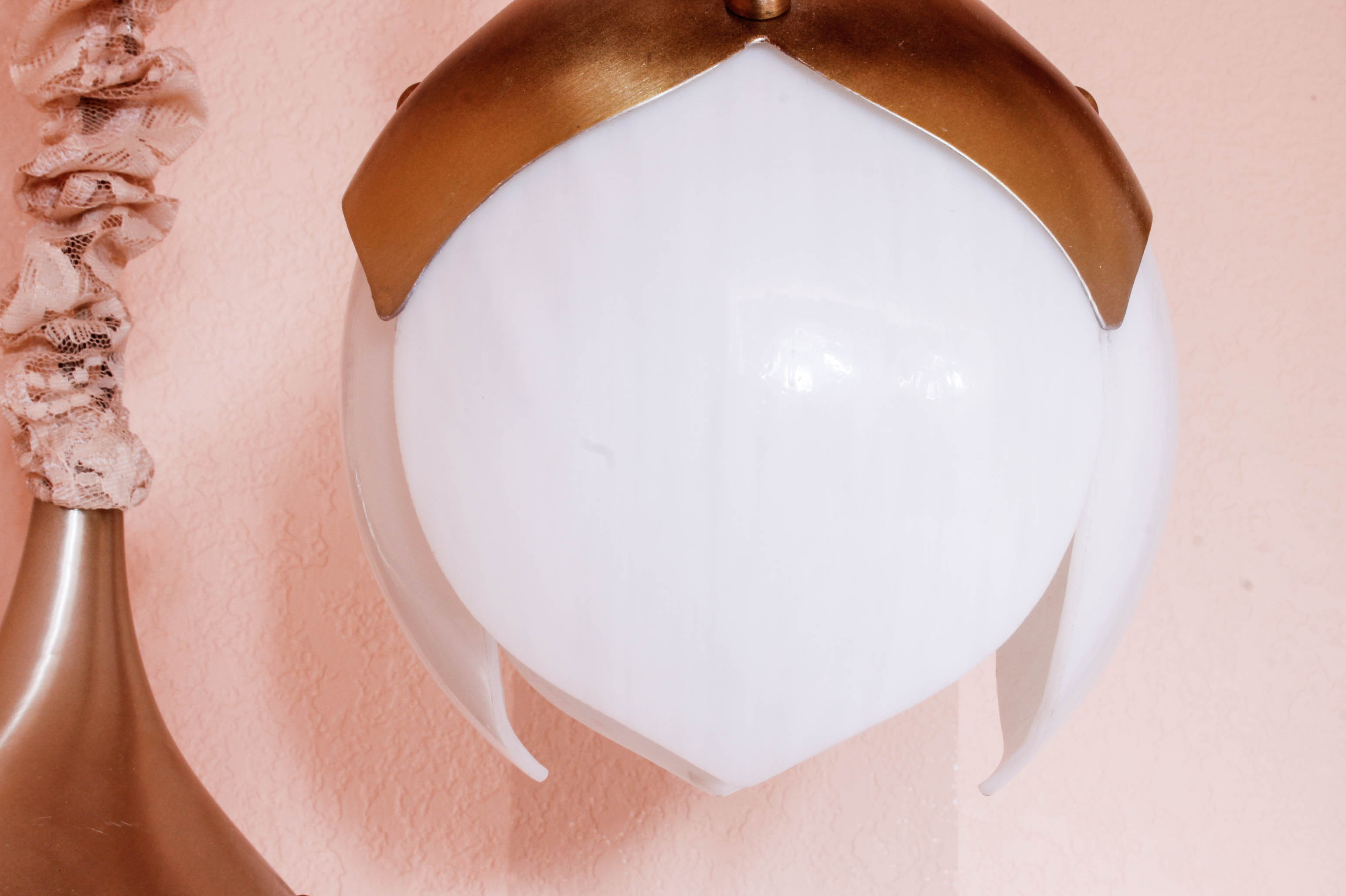 Pair of Mid-Century Metal and Glass Hanging Lamps