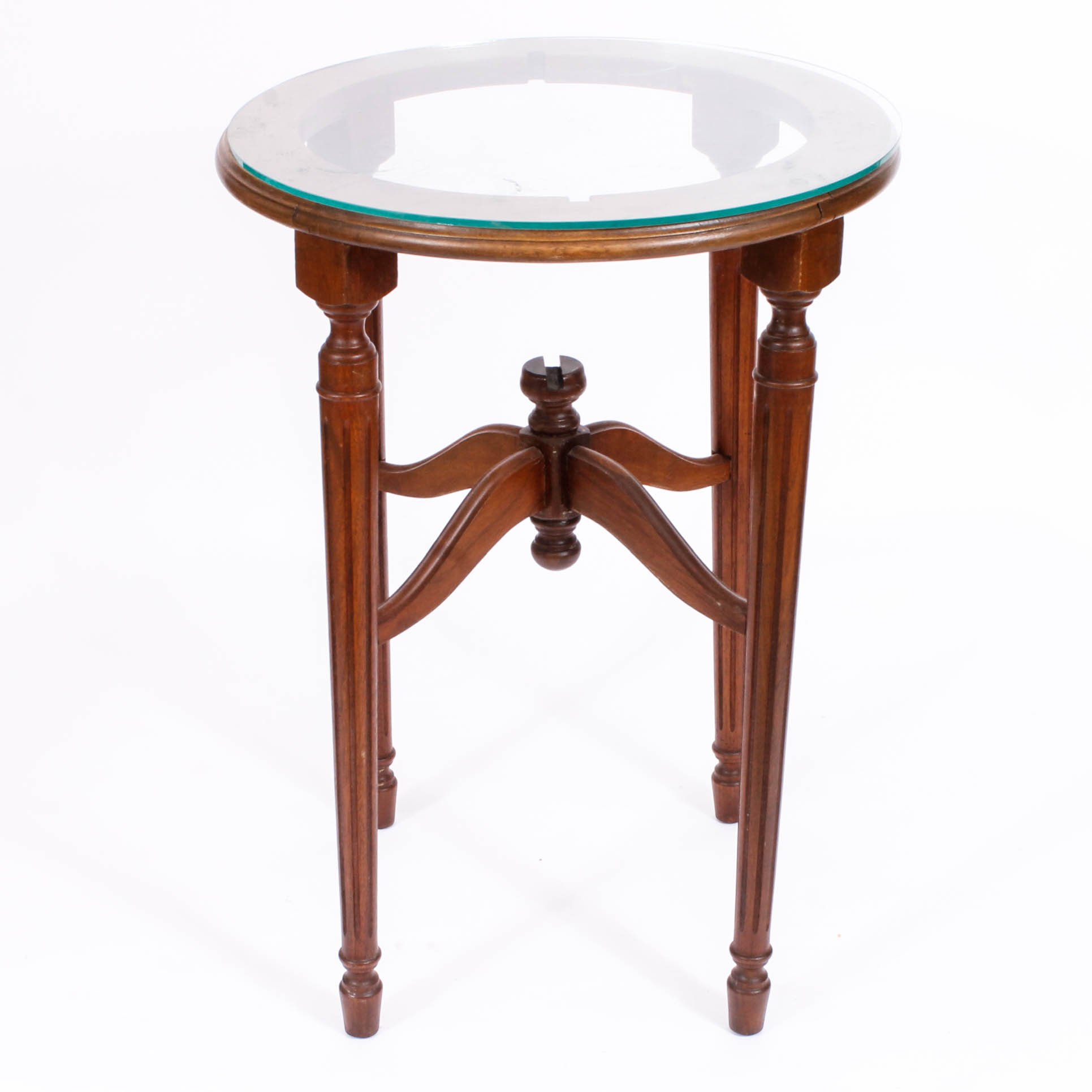 Vintage Wood Glass Topped Side Table