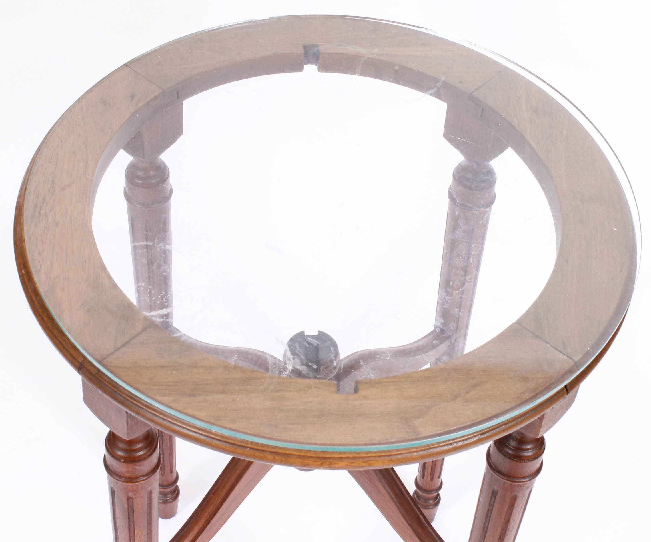 Vintage Wood Glass Topped Side Table