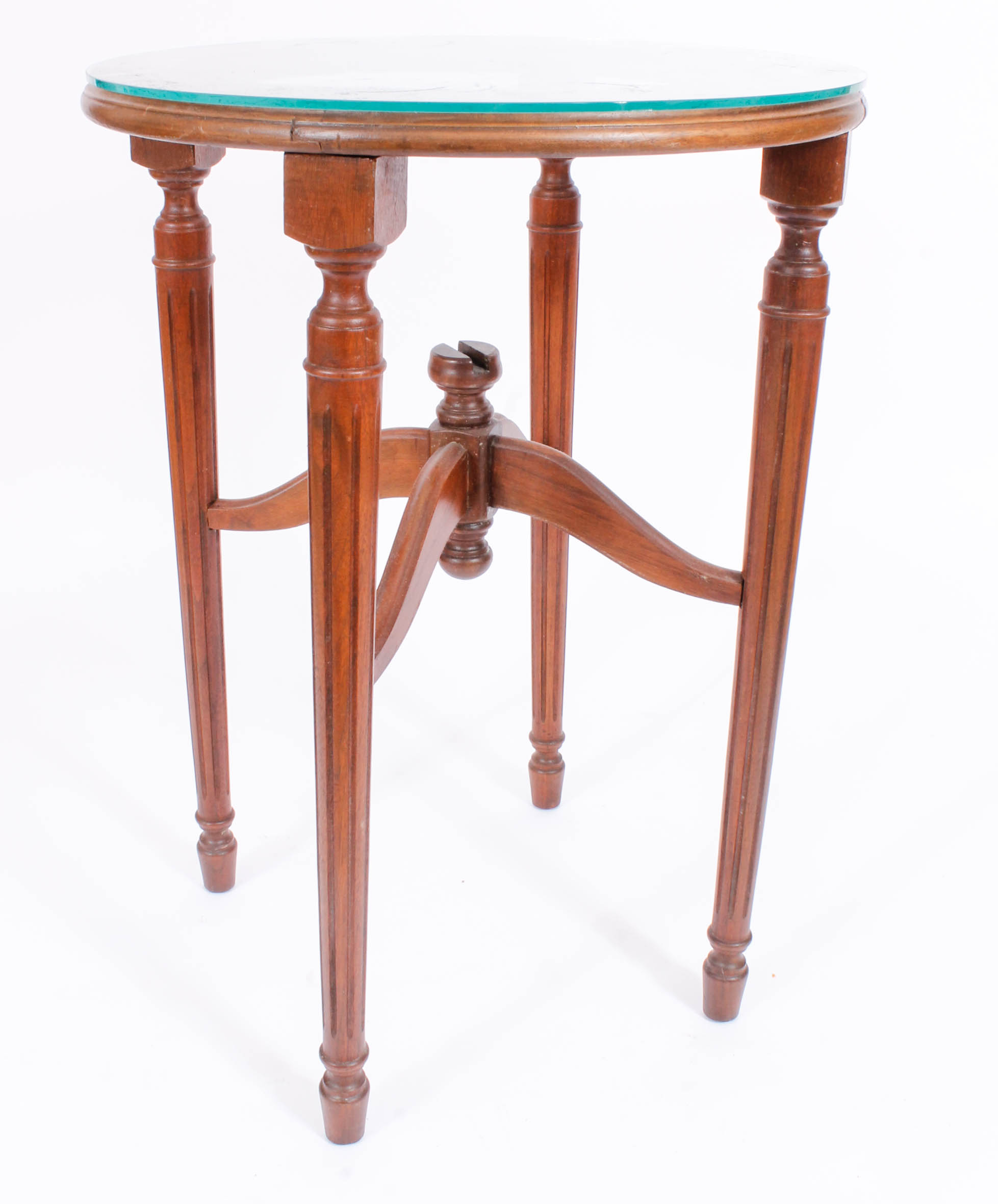 Vintage Wood Glass Topped Side Table