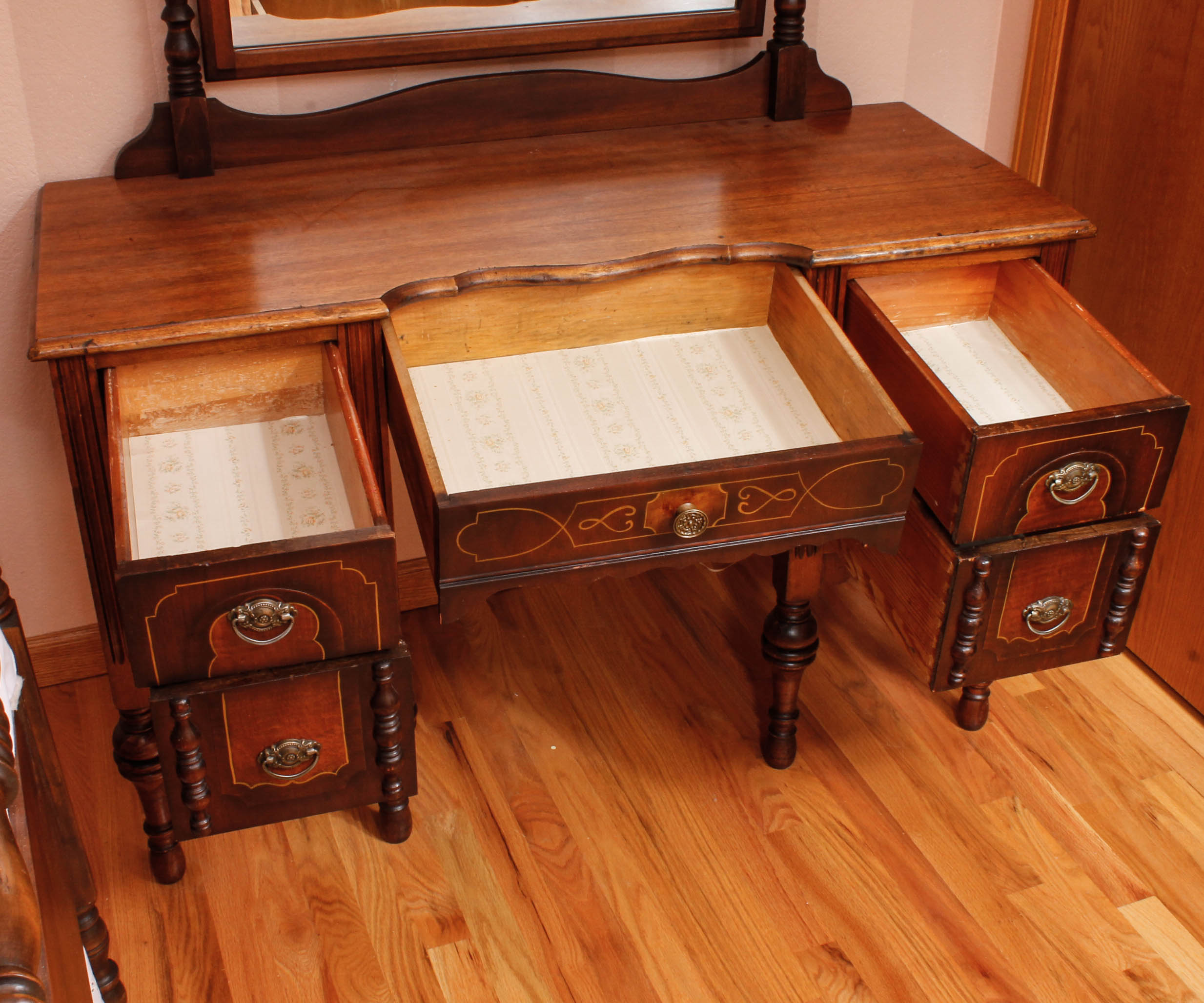 Vintage Vanity with Mirror and Chair