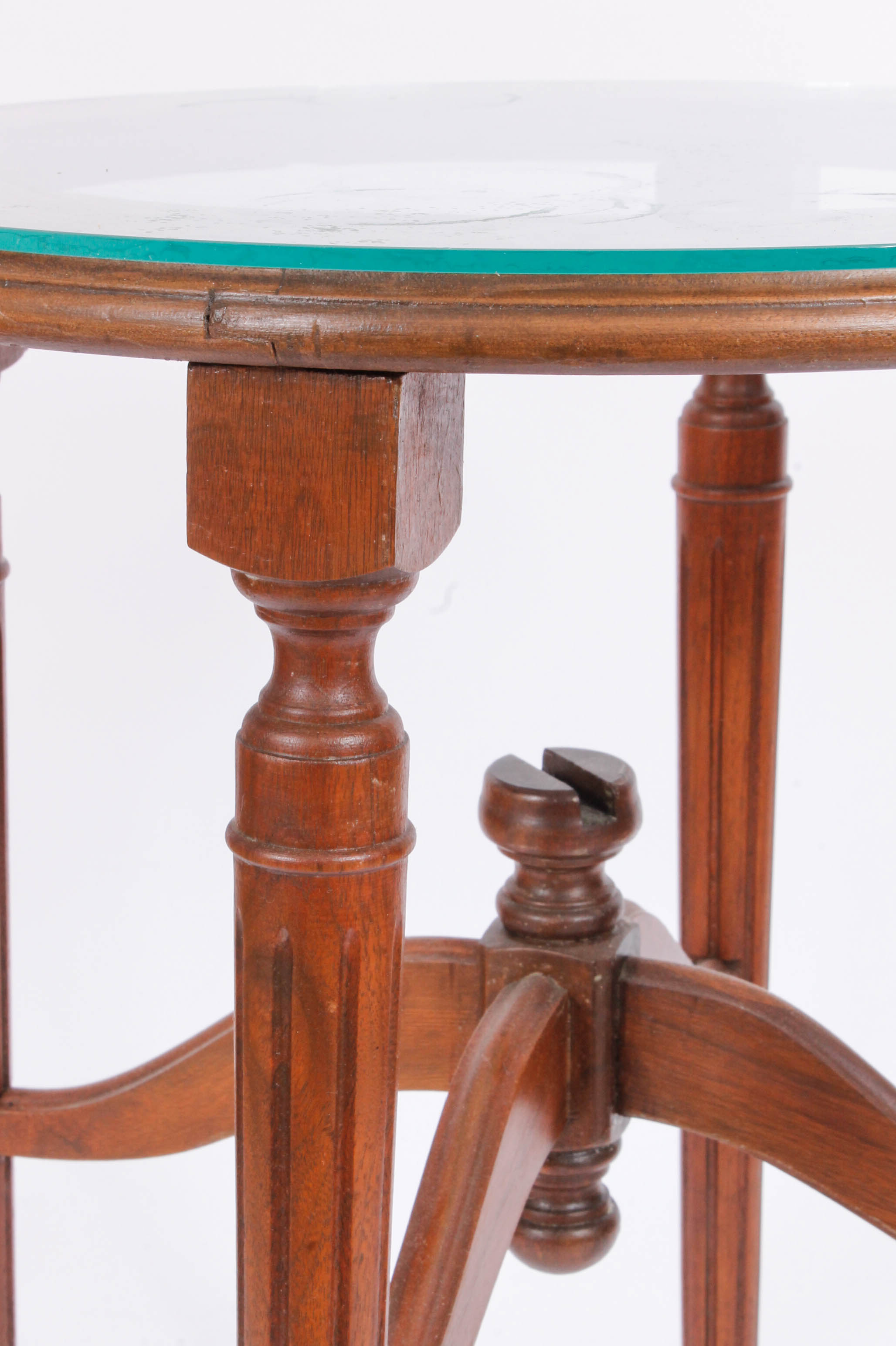 Vintage Wood Glass Topped Side Table