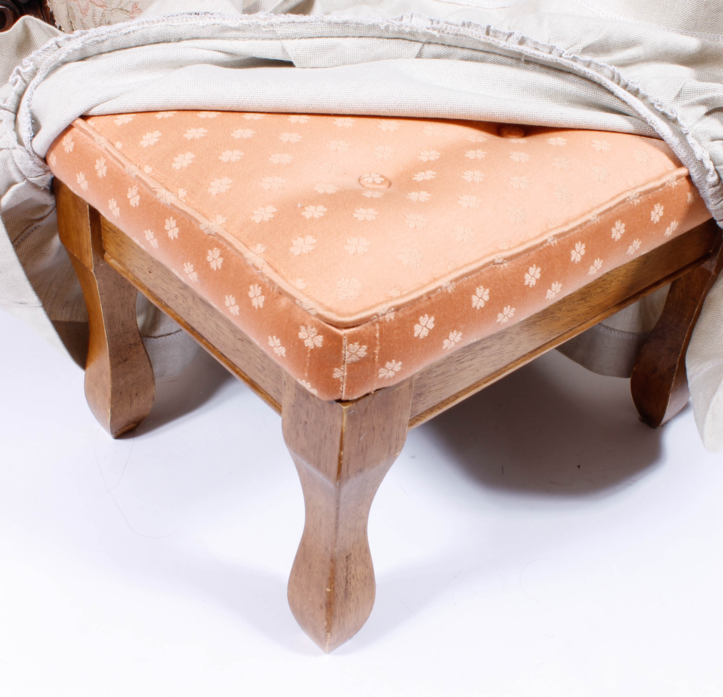 Upholstered Victorian Armchair and a Footrest with Slipcover