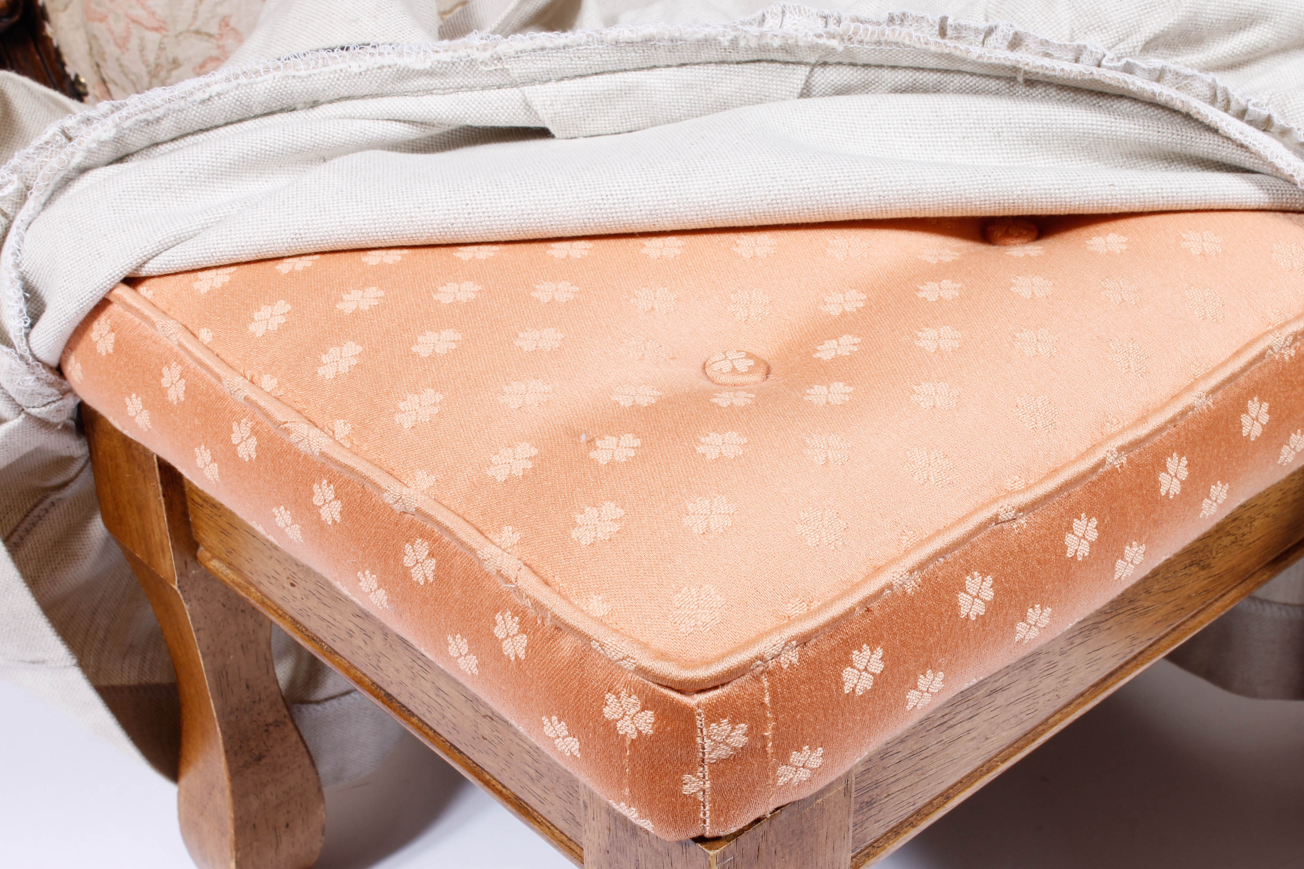 Upholstered Victorian Armchair and a Footrest with Slipcover