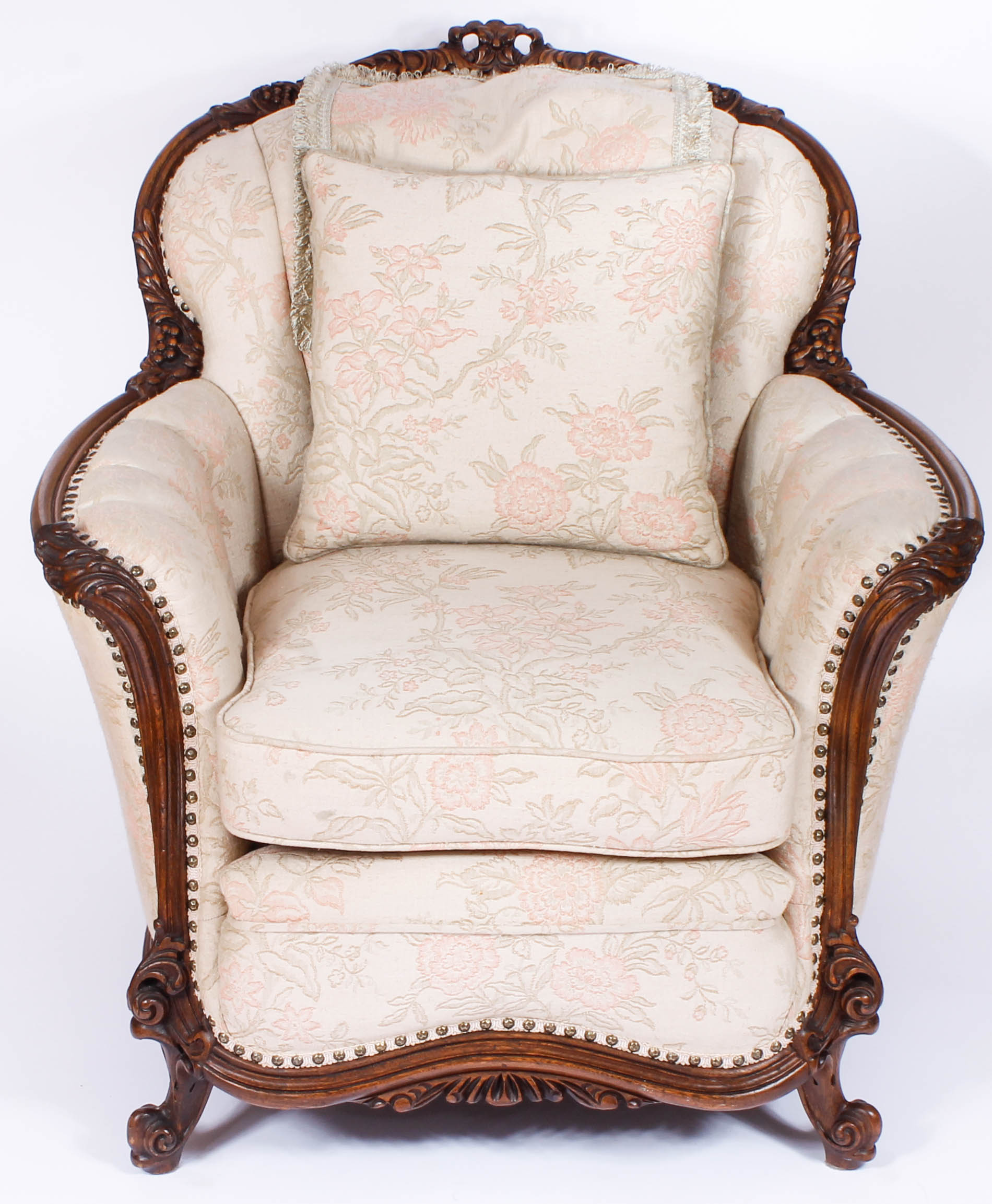 Upholstered Victorian Armchair and a Footrest with Slipcover