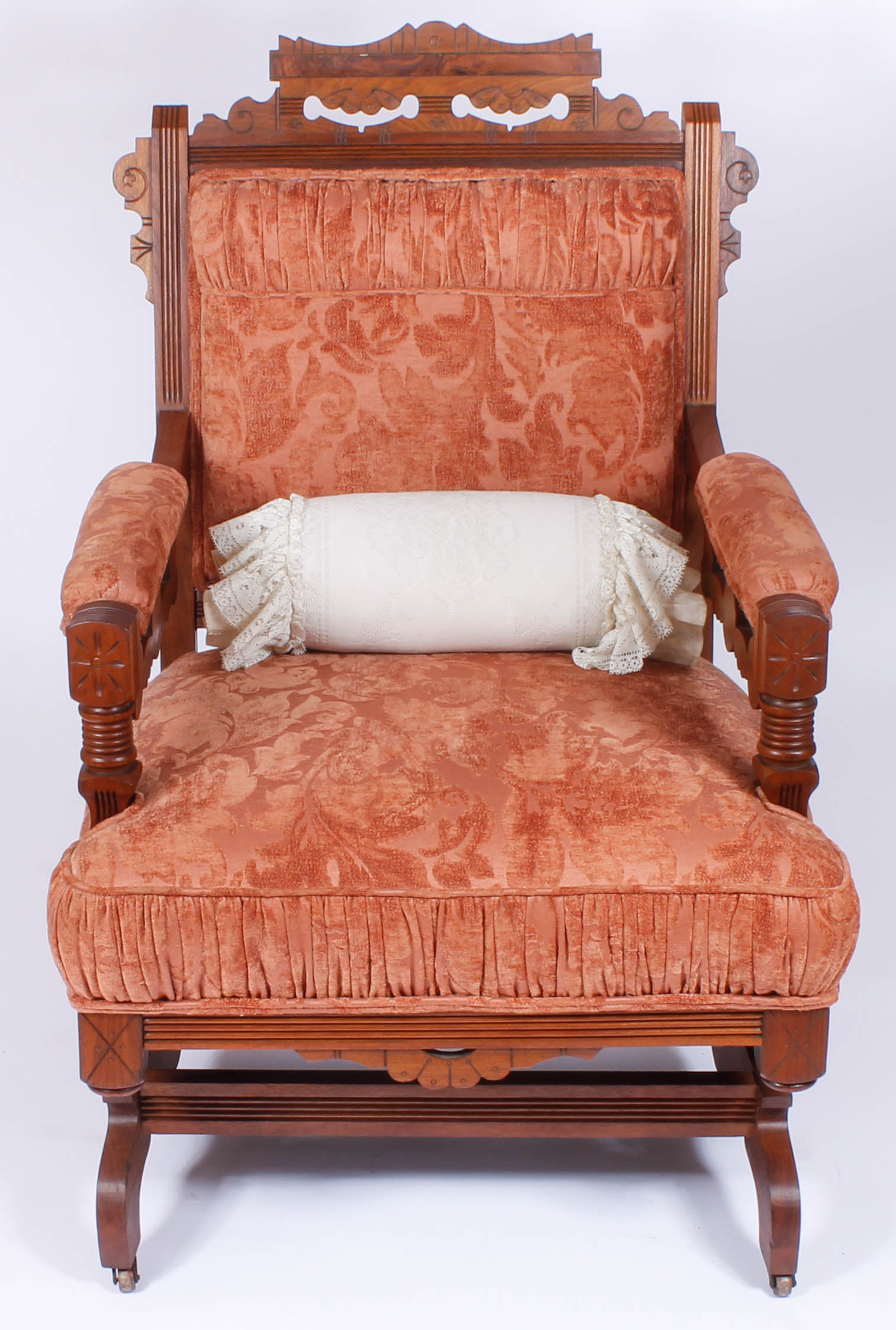 Pair of Antique Victorian Upholstered Walnut Armchairs