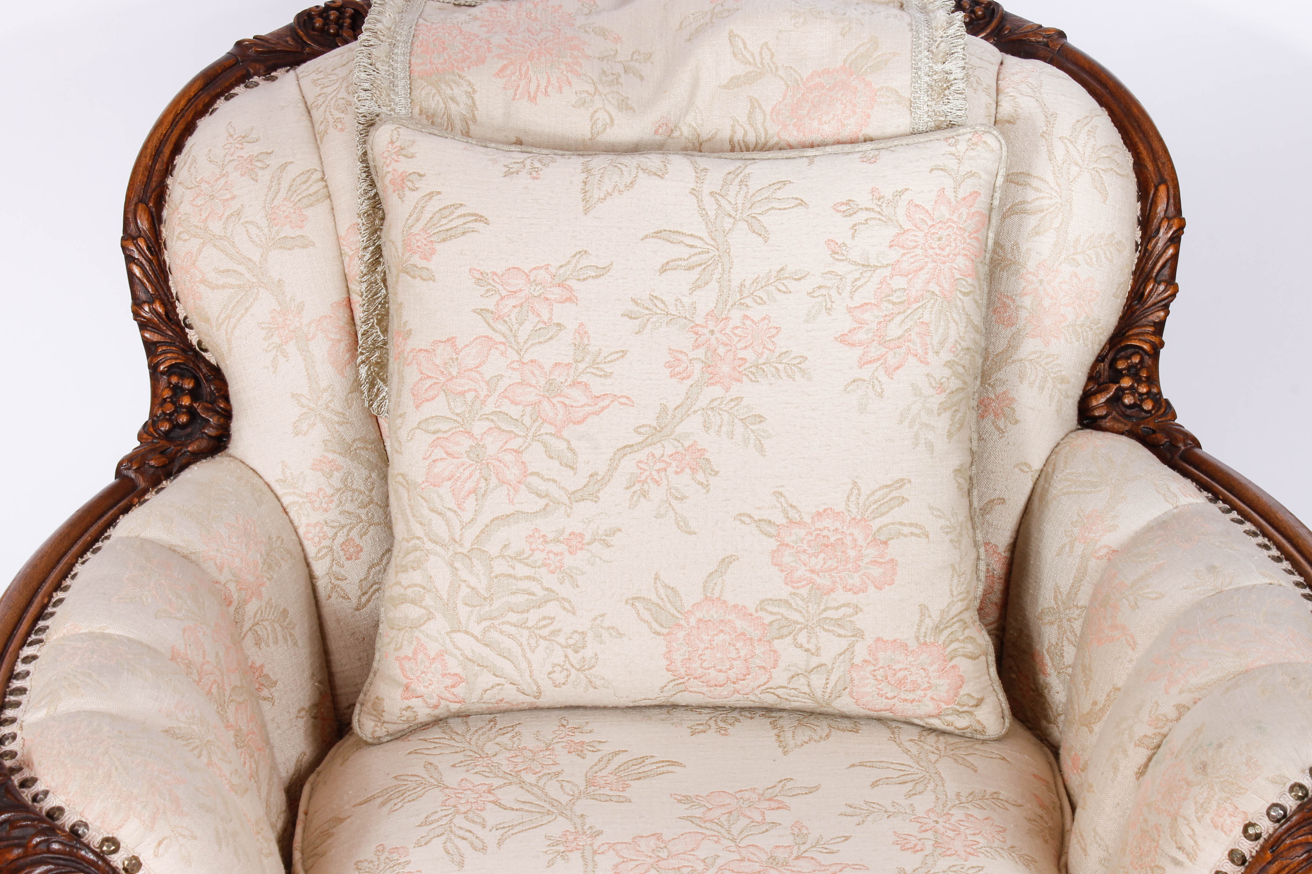 Upholstered Victorian Armchair and a Footrest with Slipcover