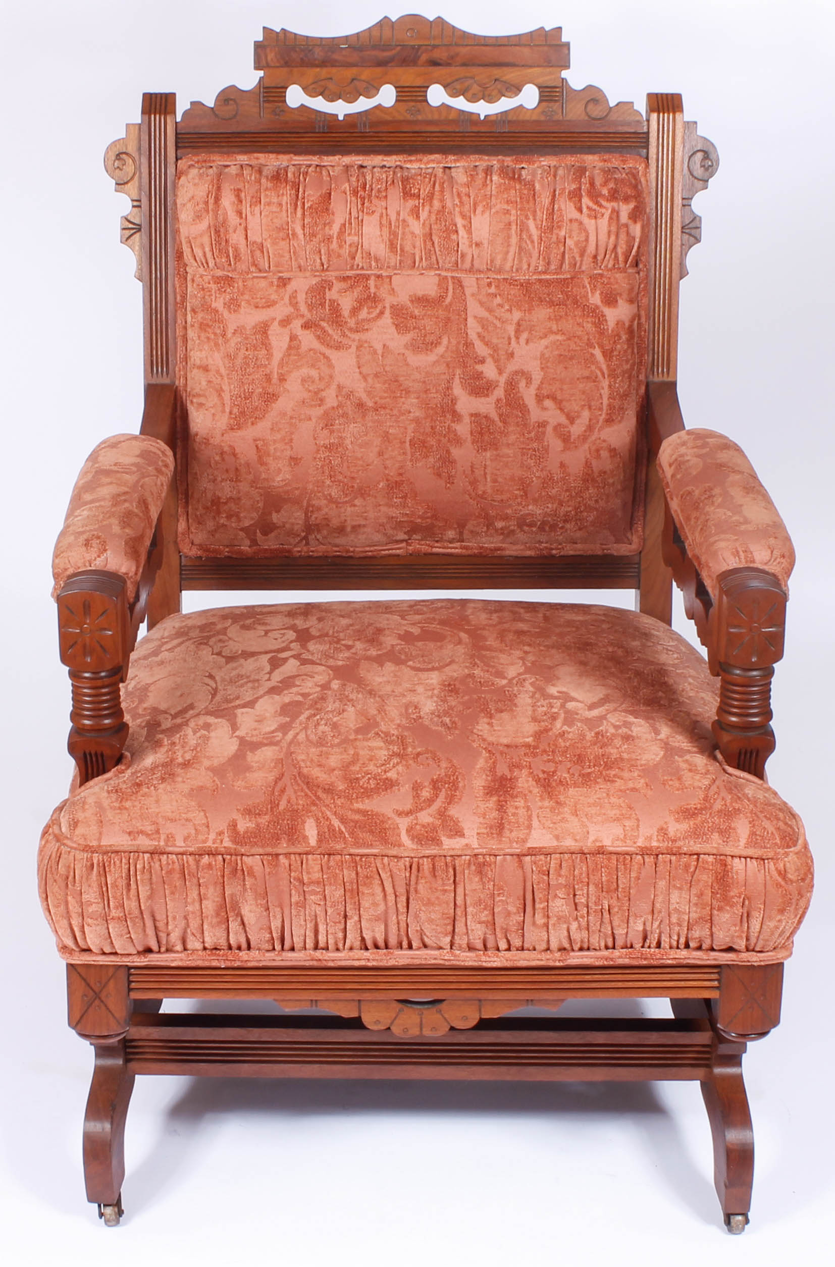 Pair of Antique Victorian Upholstered Walnut Armchairs
