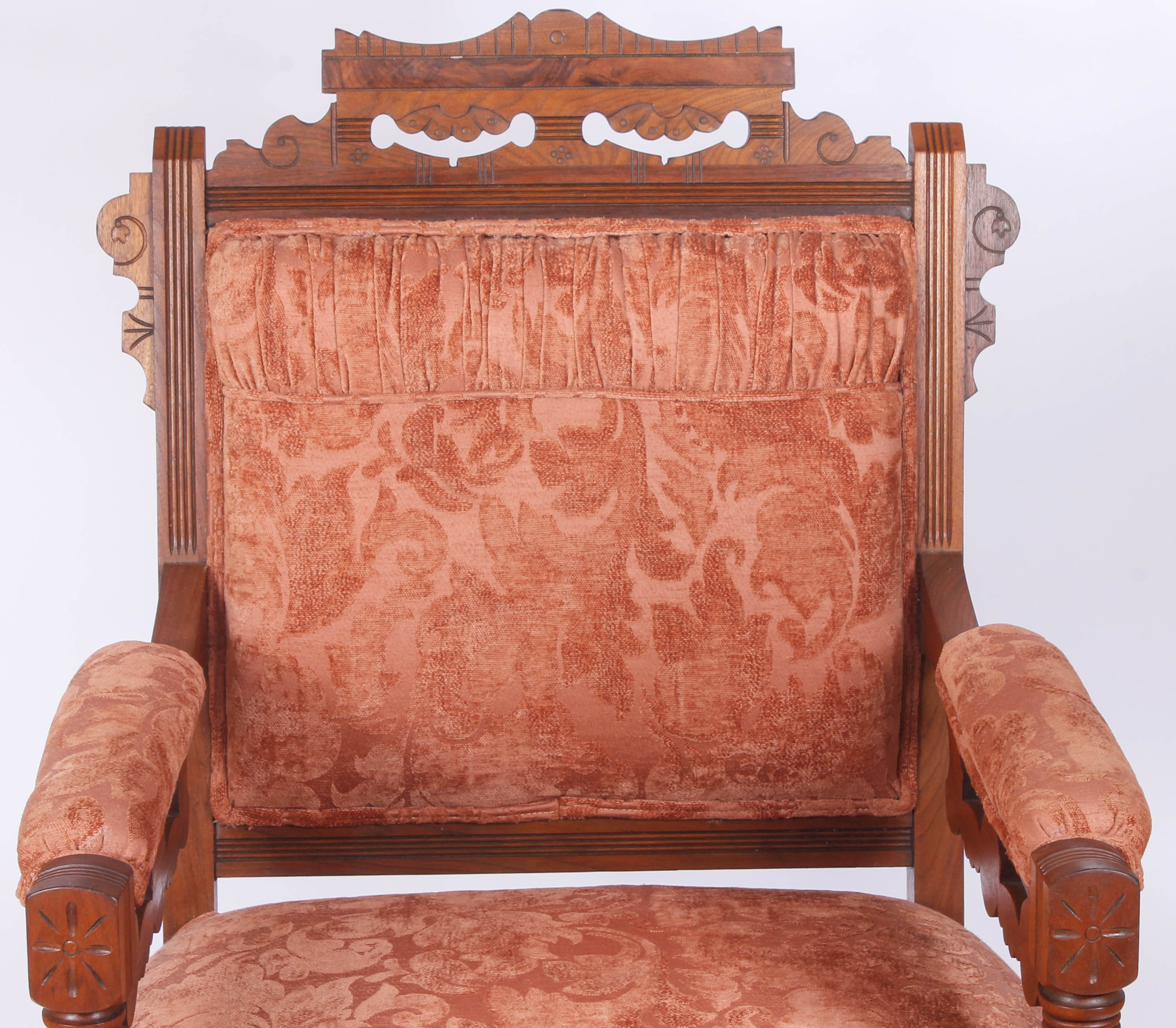 Pair of Antique Victorian Upholstered Walnut Armchairs