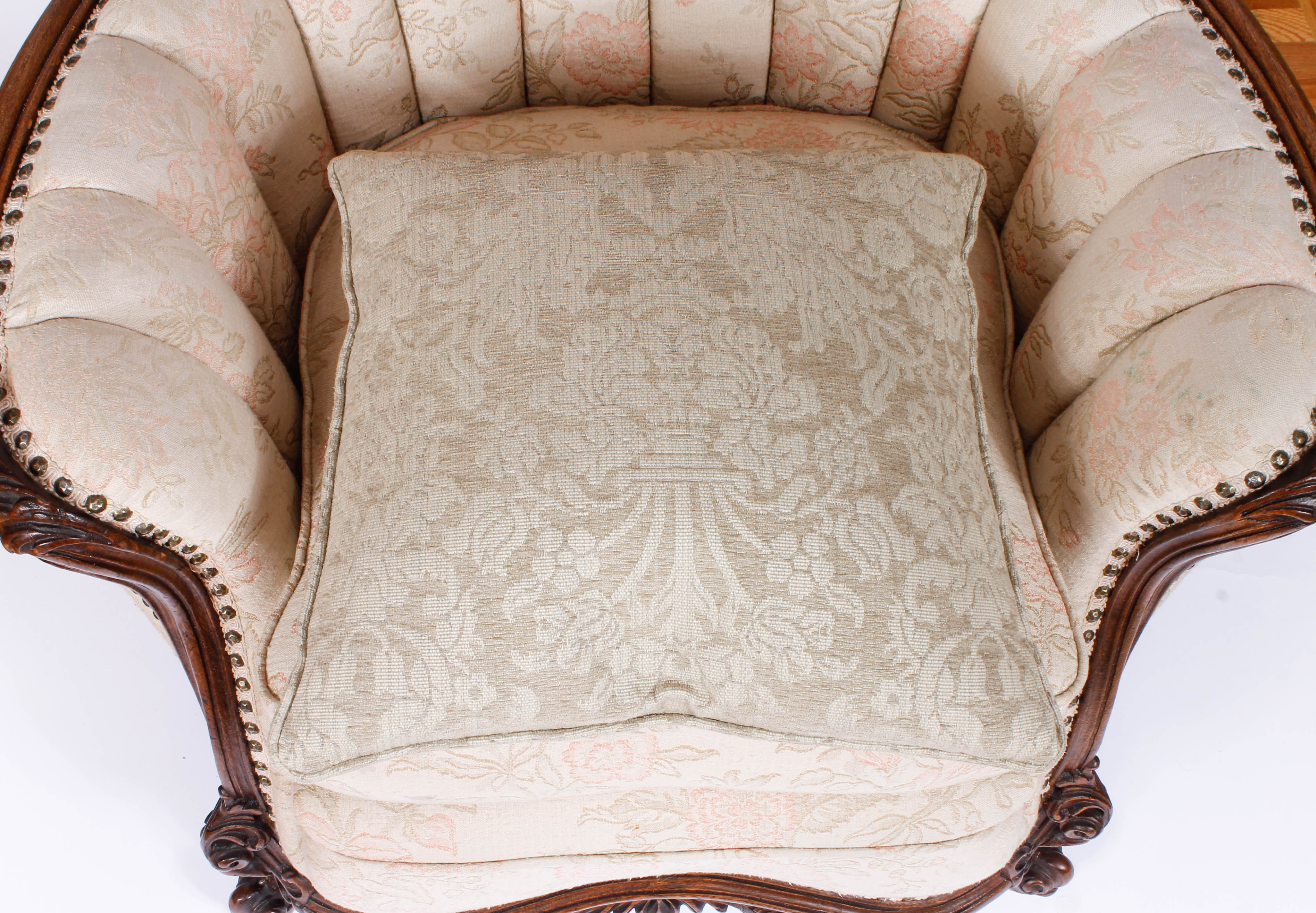 Upholstered Victorian Armchair and a Footrest with Slipcover