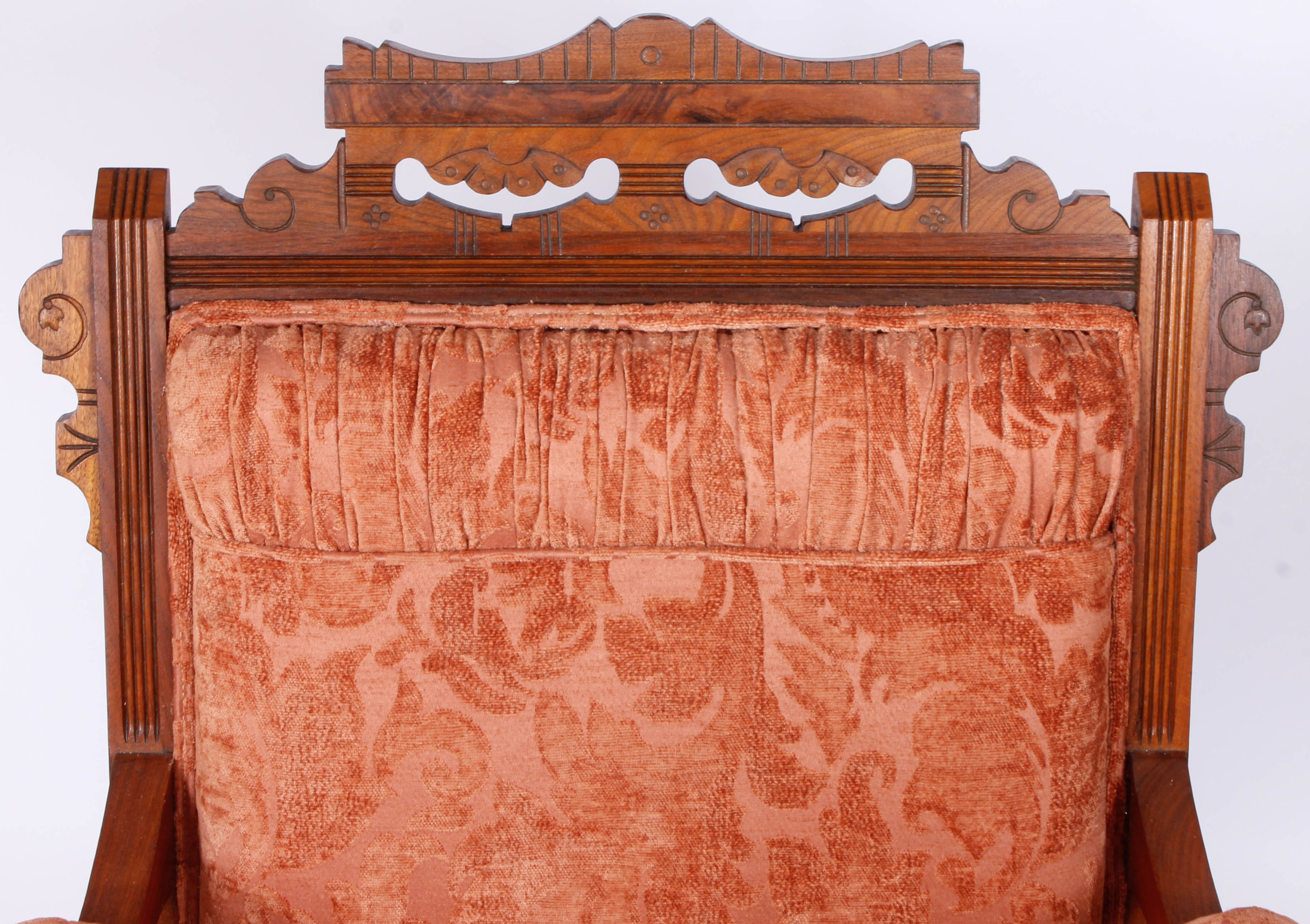 Pair of Antique Victorian Upholstered Walnut Armchairs