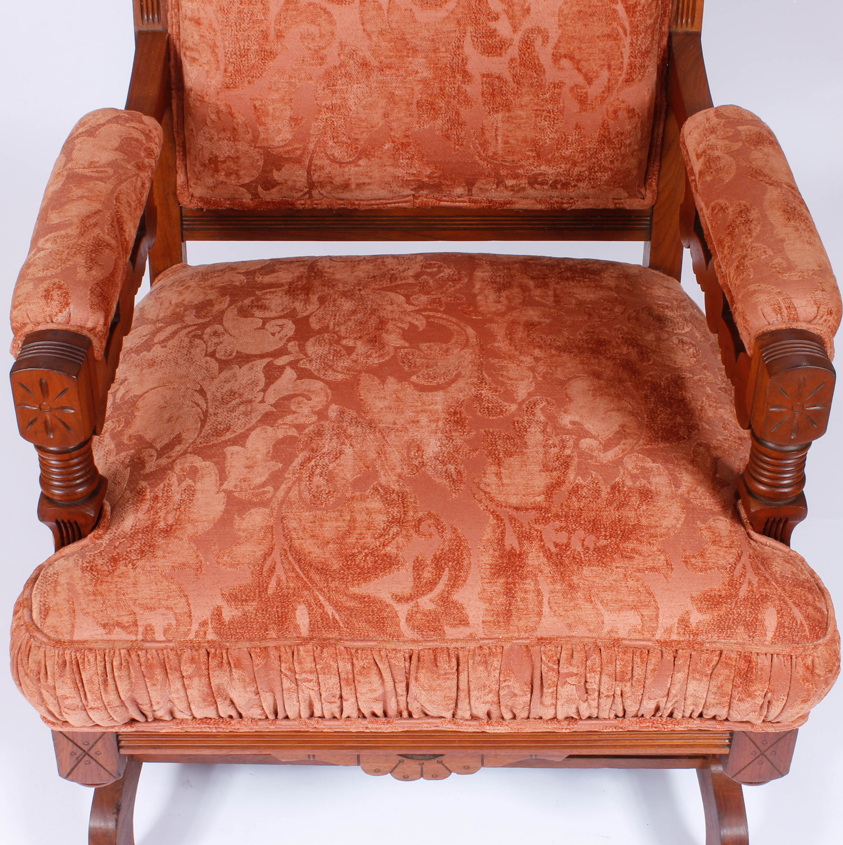 Pair of Antique Victorian Upholstered Walnut Armchairs
