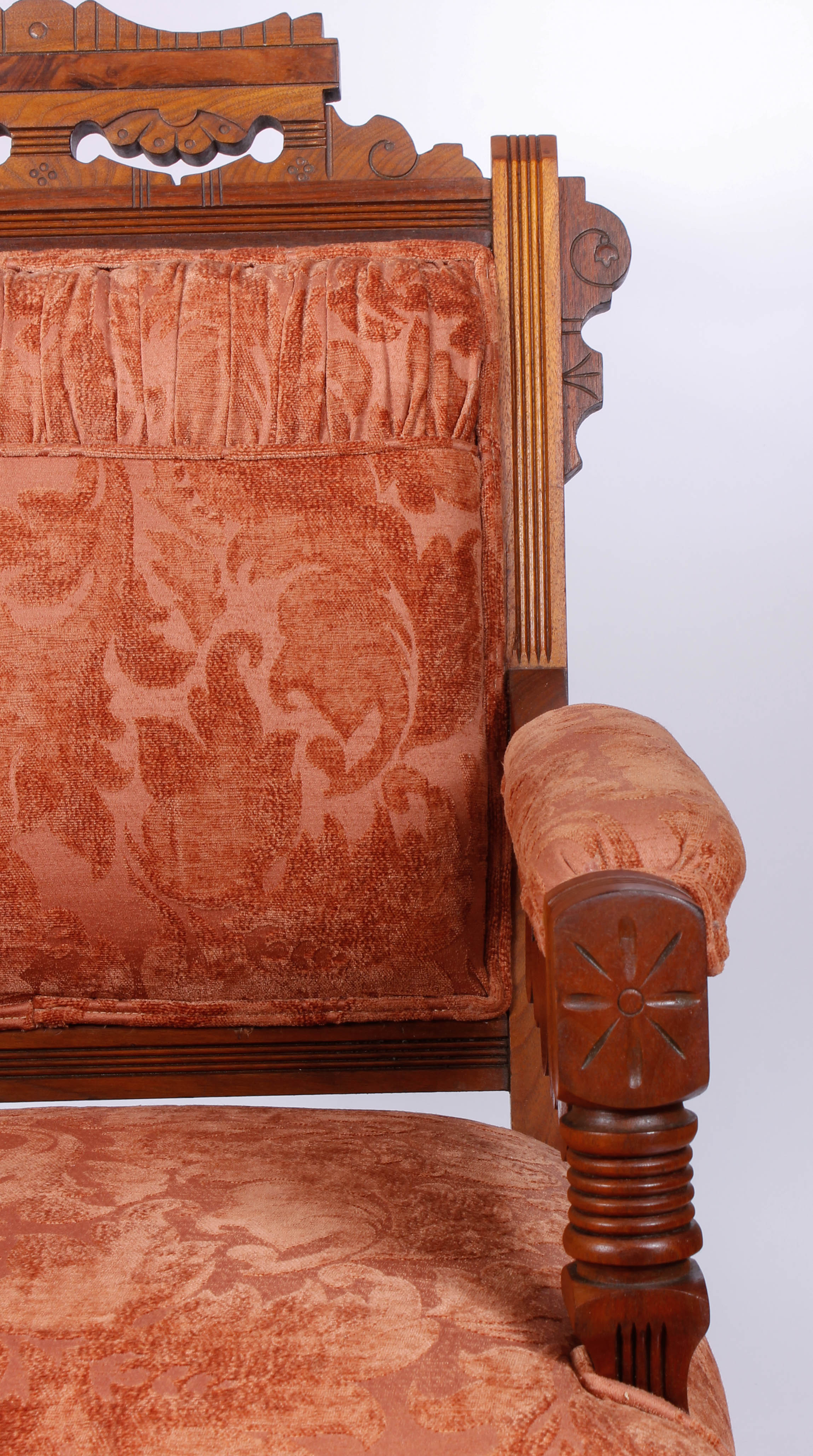 Pair of Antique Victorian Upholstered Walnut Armchairs
