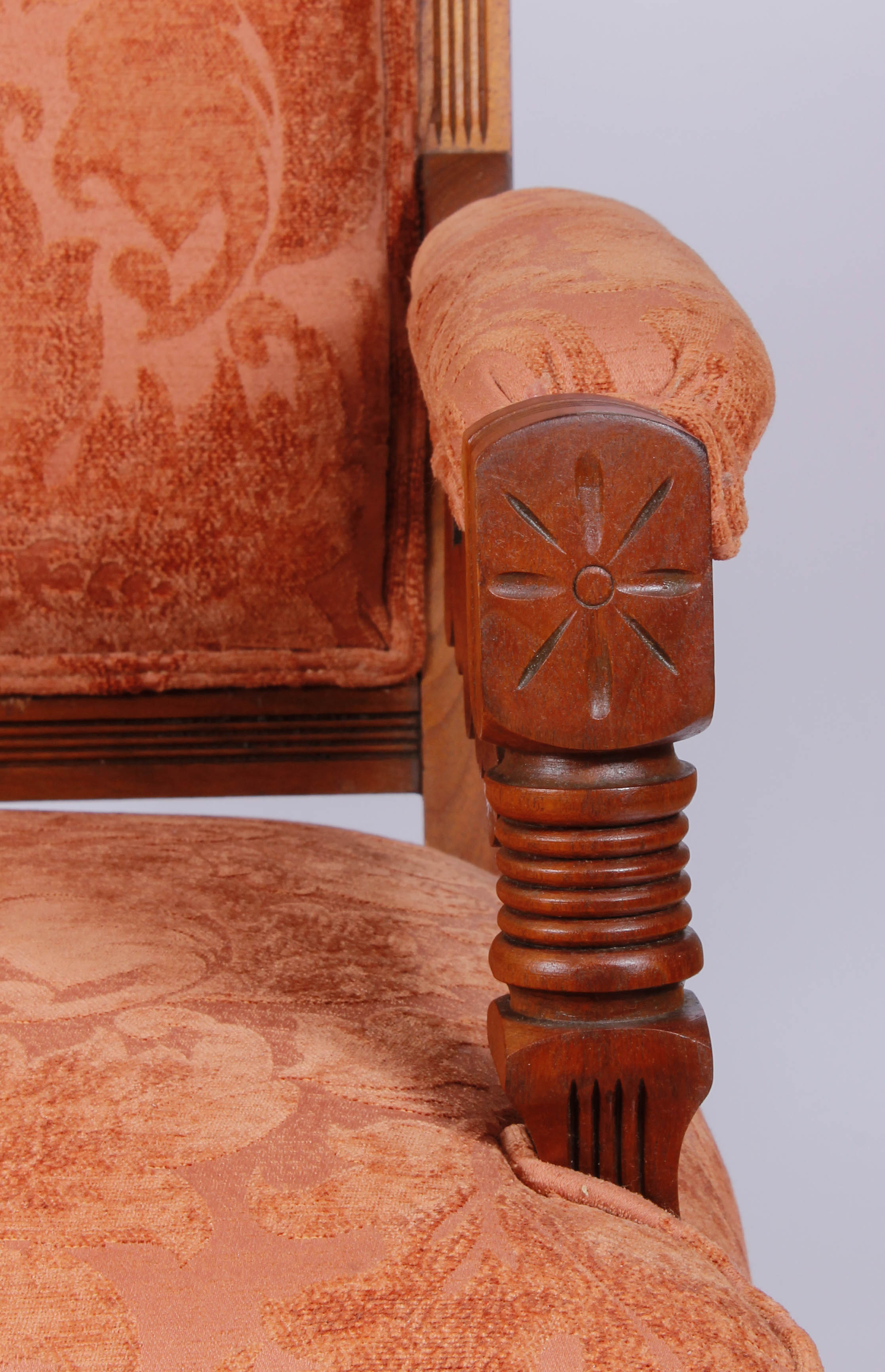 Pair of Antique Victorian Upholstered Walnut Armchairs