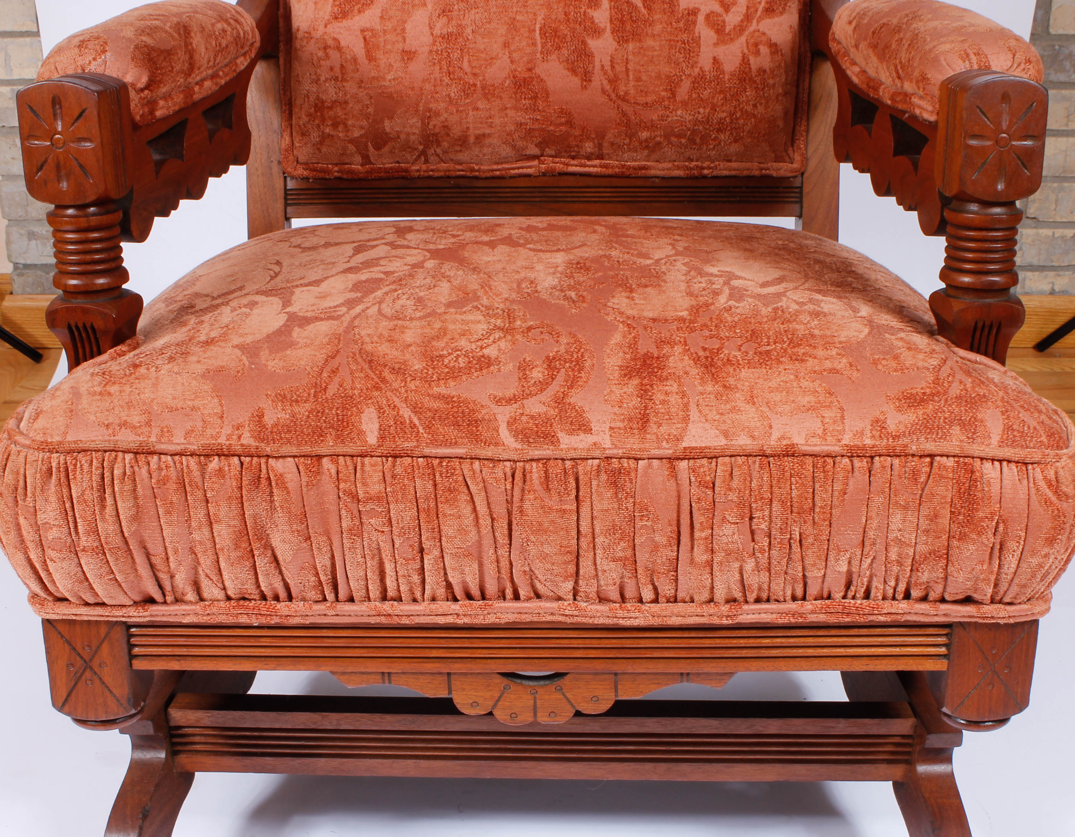 Pair of Antique Victorian Upholstered Walnut Armchairs